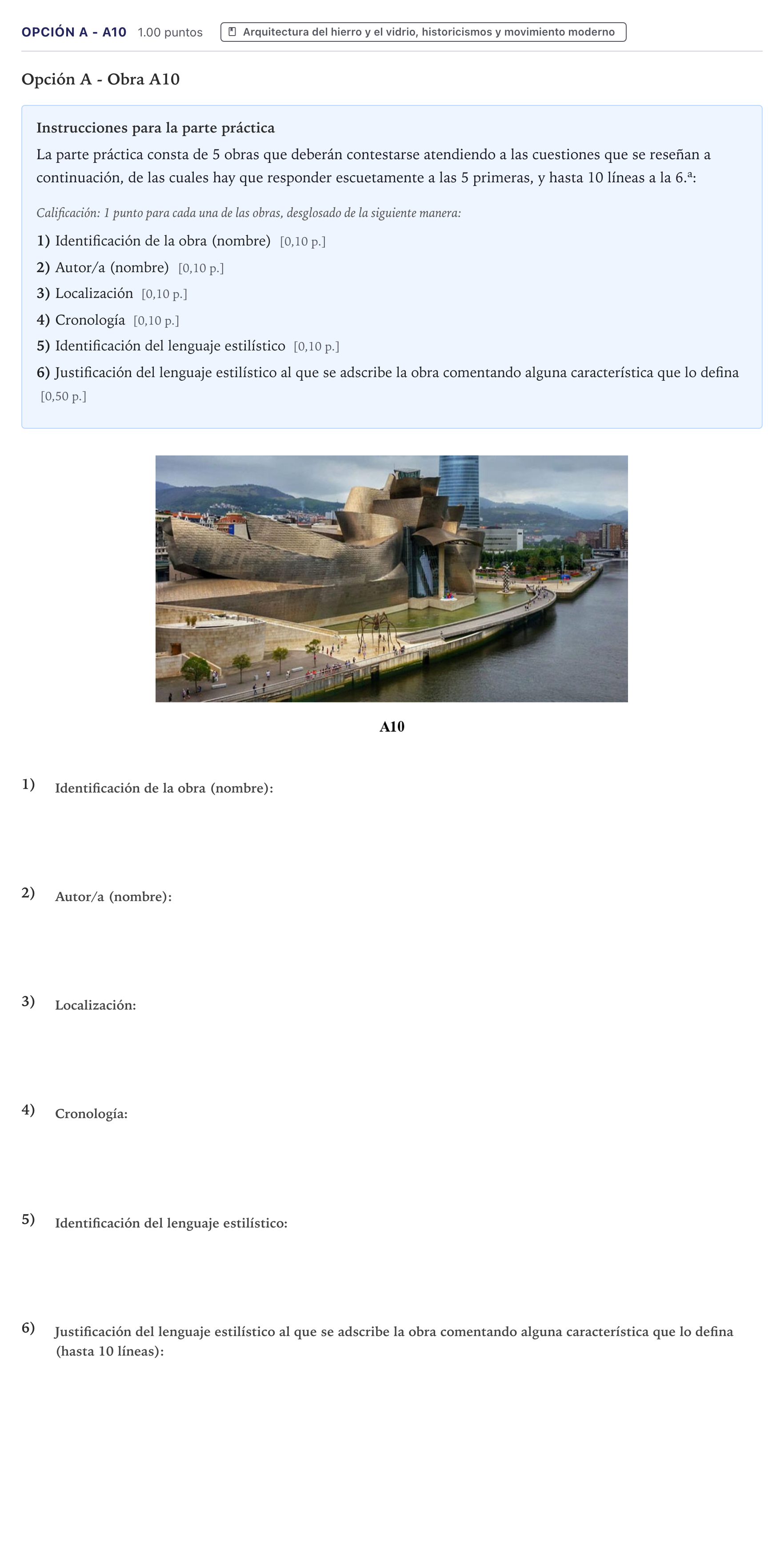 Enunciado: Opción A - A10 · Fundamentos Artísticos PAU Canarias Julio 2023