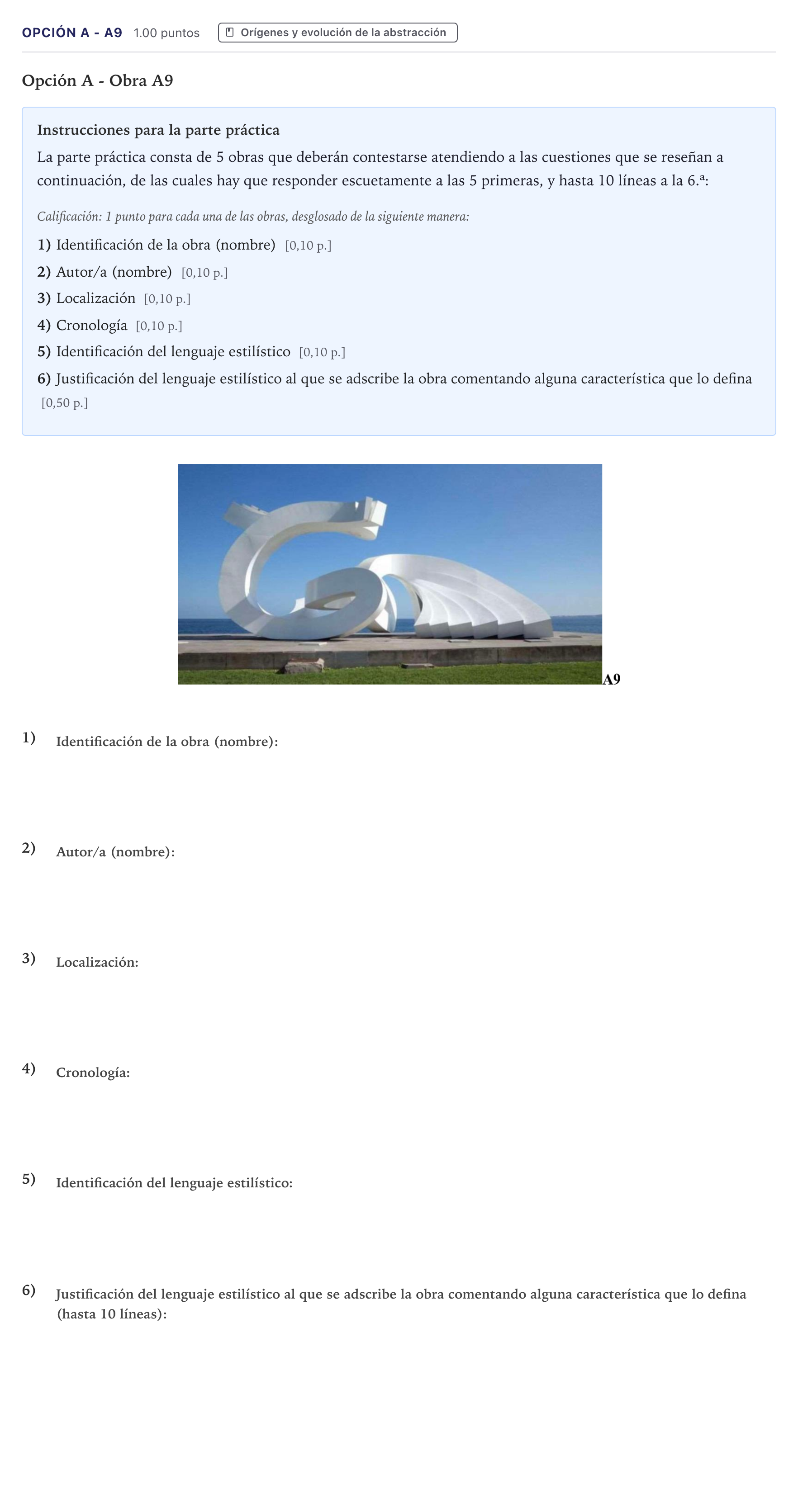 Enunciado: Opción A - A9 · Fundamentos Artísticos PAU Canarias Julio 2023
