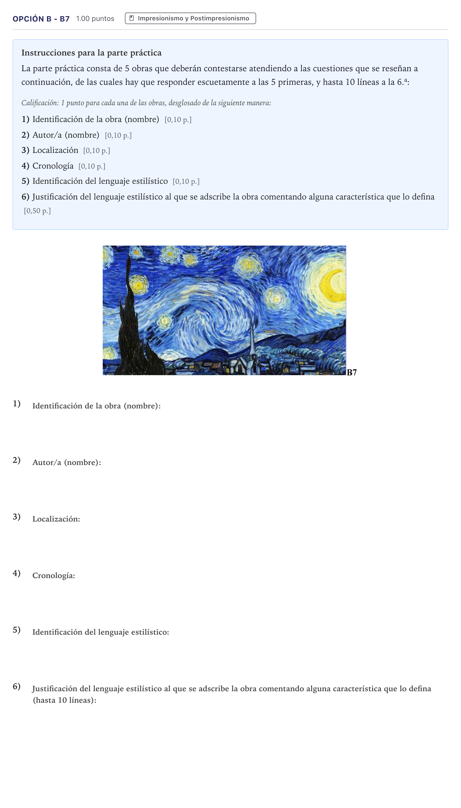 Enunciado: Opción B - B7 · Fundamentos Artísticos PAU Canarias Julio 2023