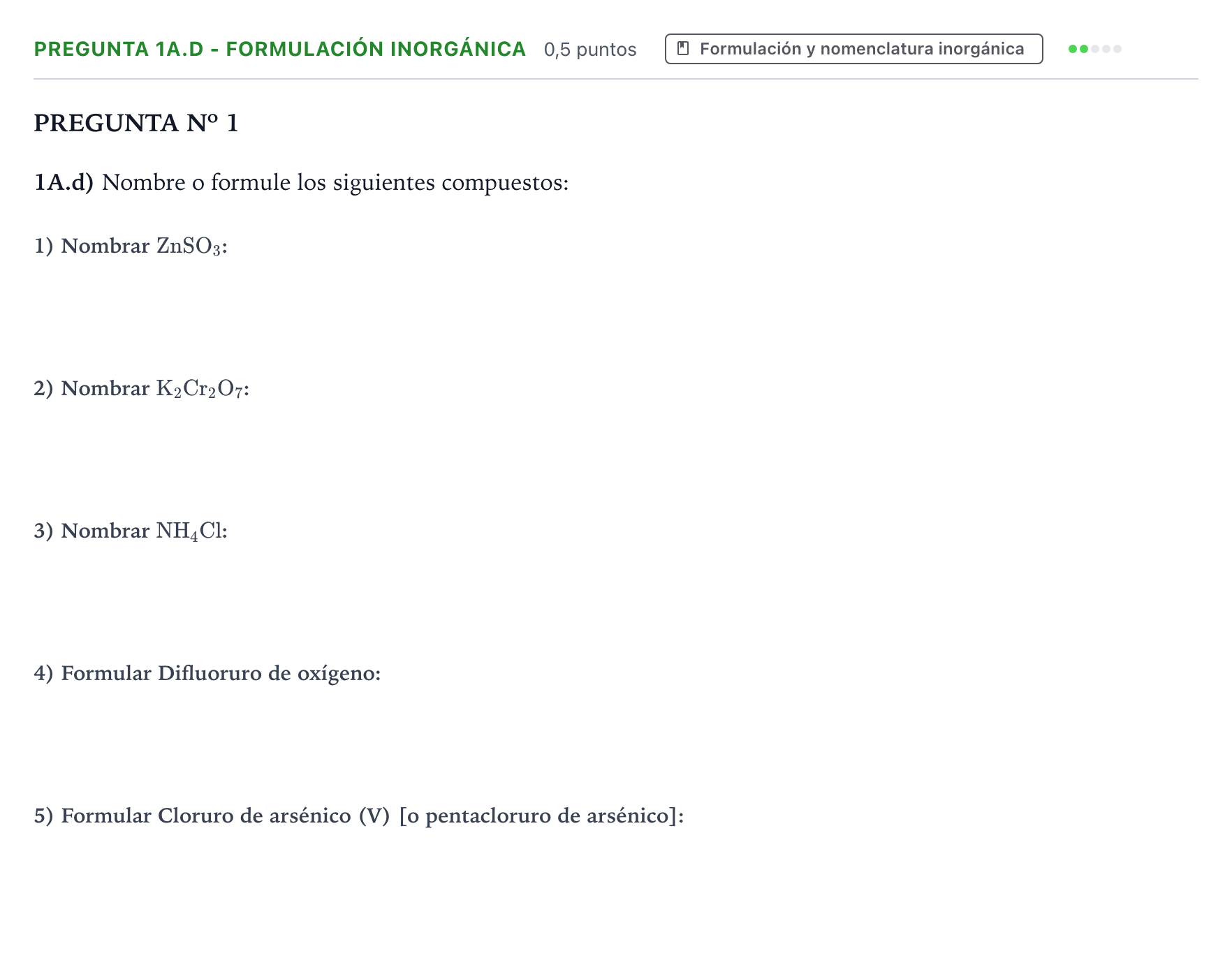 Enunciado: Pregunta 1A.d - Formulación inorgánica · Química PAU Canarias Julio 2023