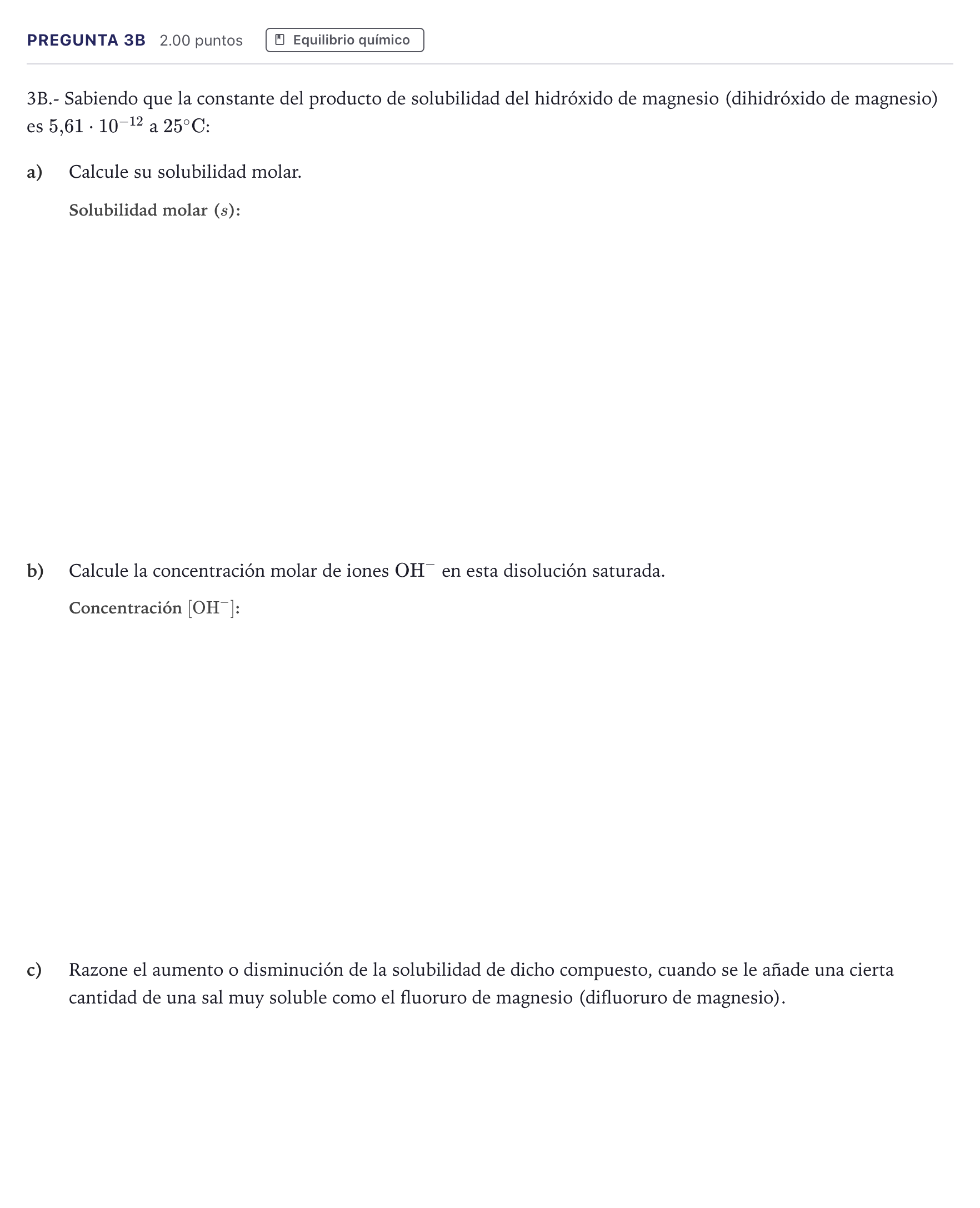 Enunciado: Pregunta 3B · Química PAU Canarias Julio 2023