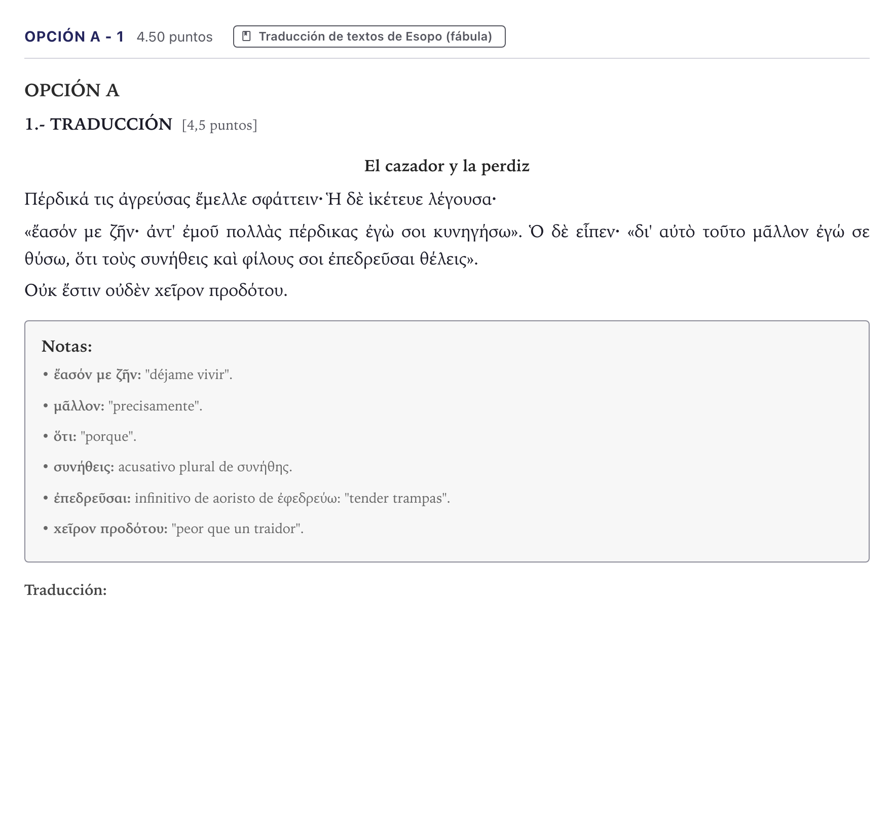 Enunciado: Opción A - 1 · Griego II PAU Canarias Julio 2023