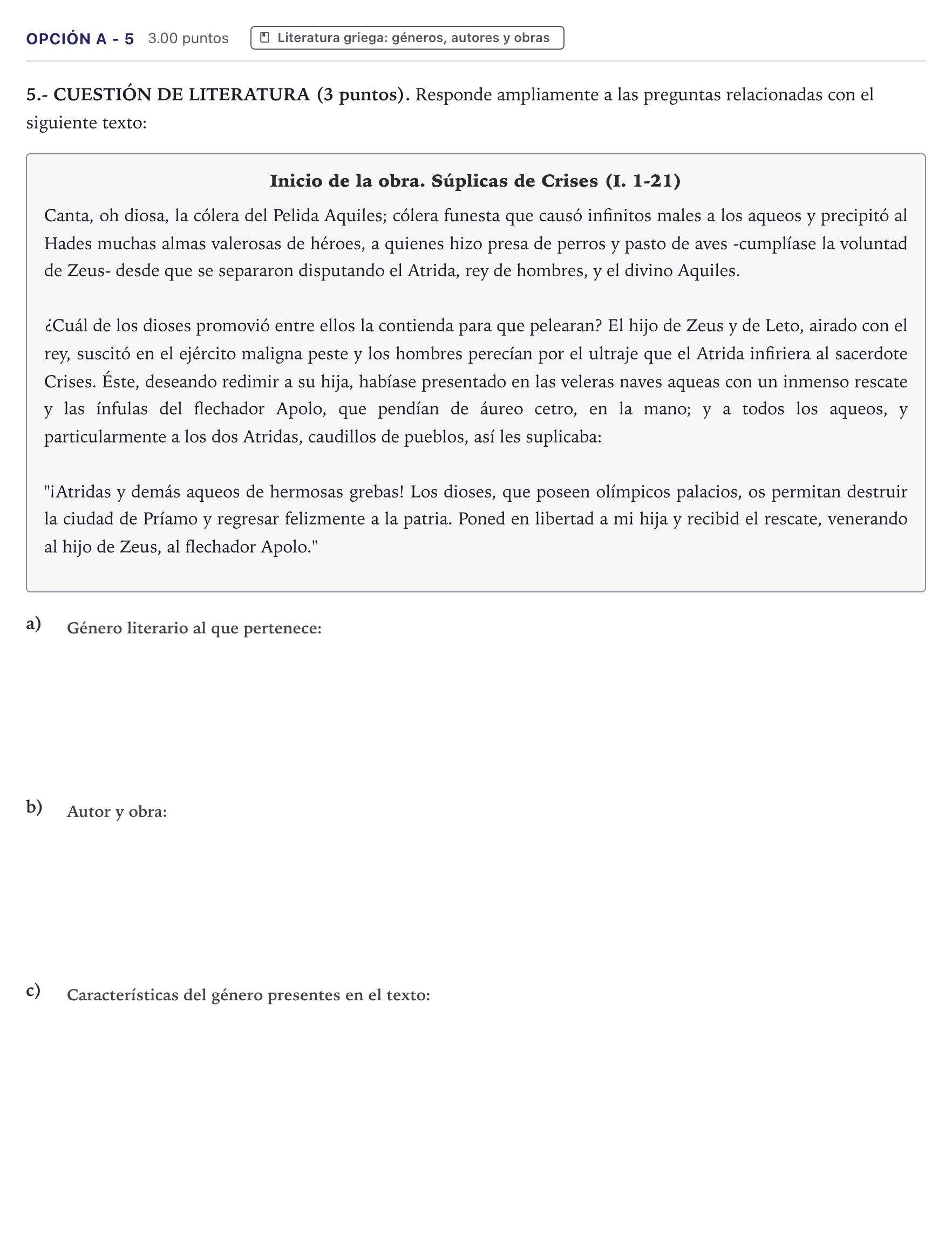 Enunciado: Opción A - 5 · Griego II PAU Canarias Julio 2023