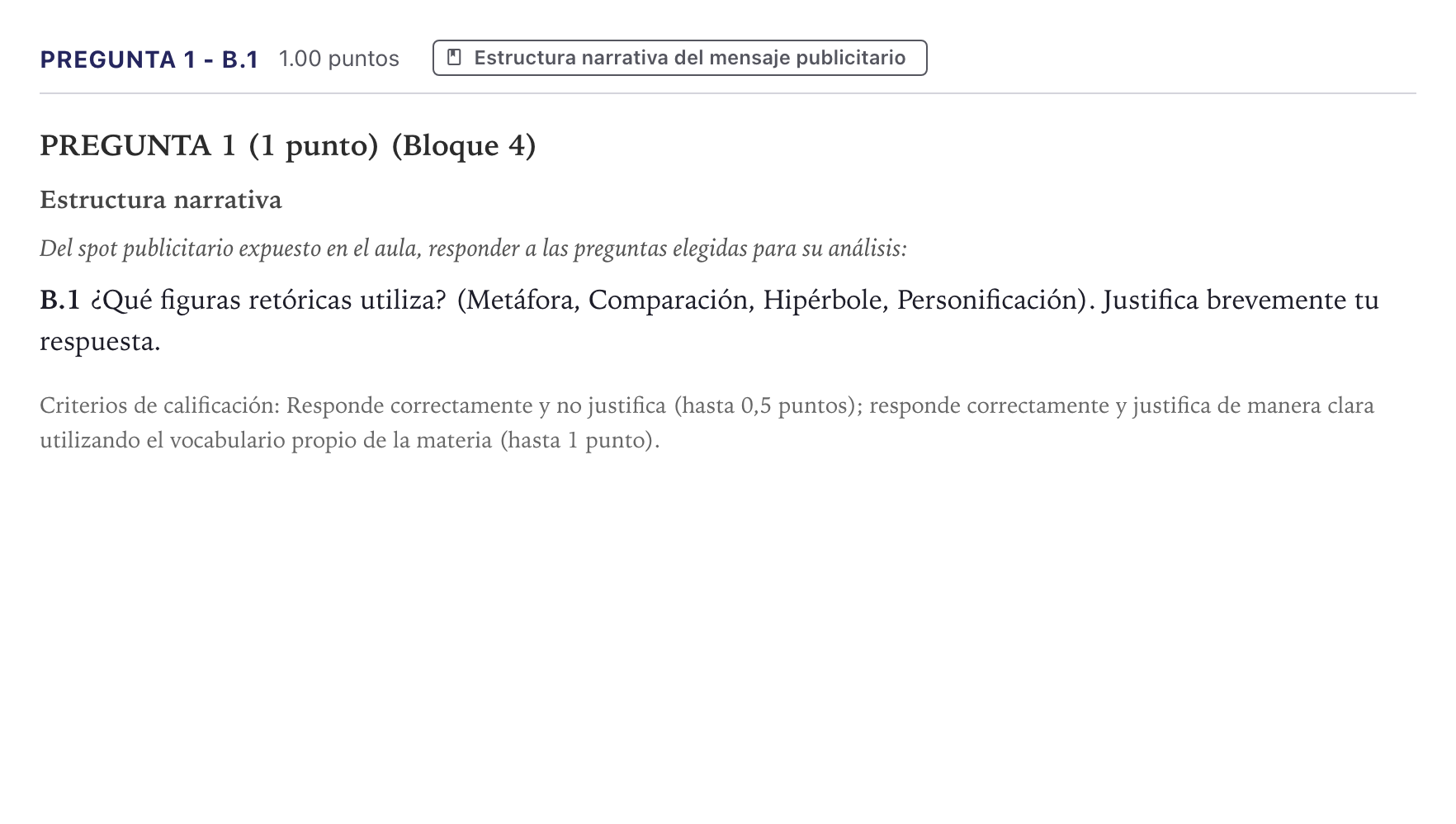 Enunciado: Pregunta 1 - B.1 · Cultura Audiovisual II PAU Canarias Julio 2023