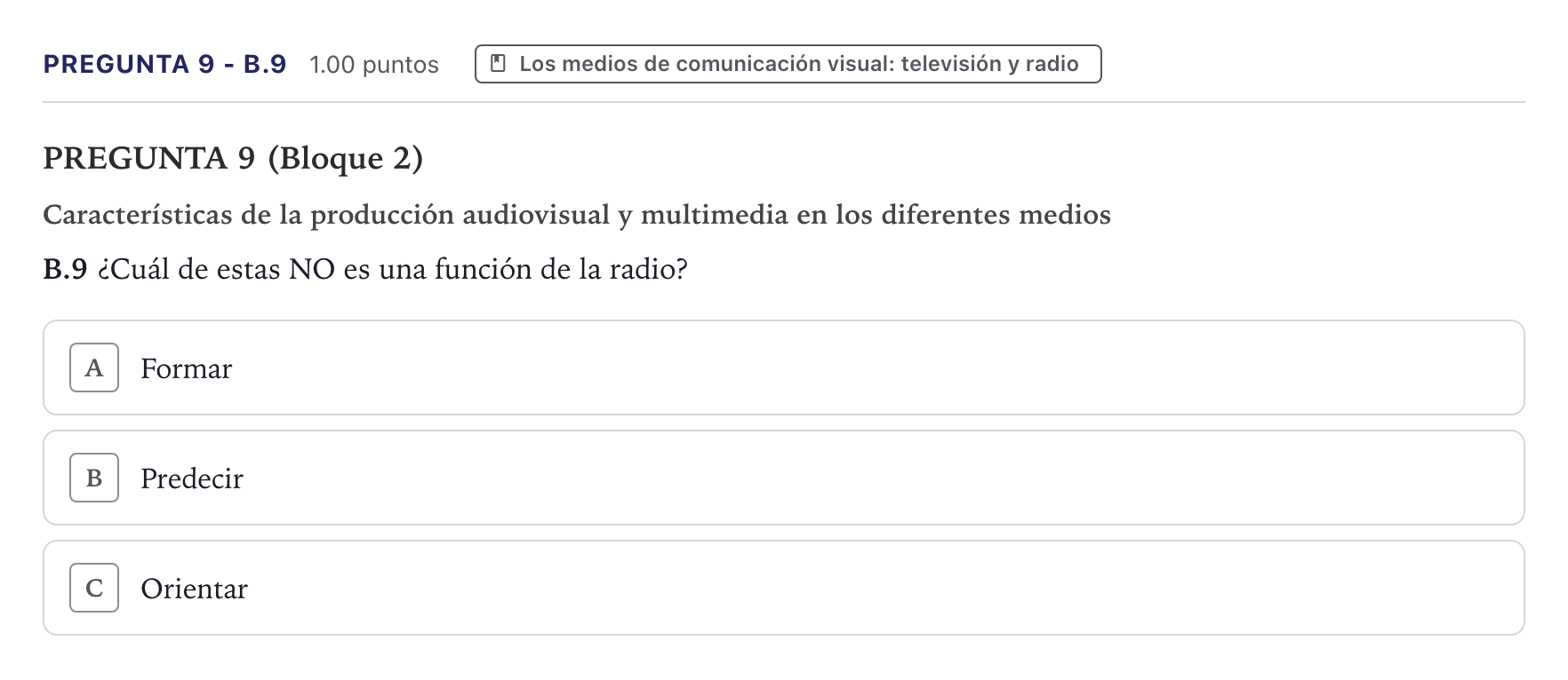 Enunciado: Pregunta 9 - B.9 · Cultura Audiovisual II PAU Canarias Julio 2023