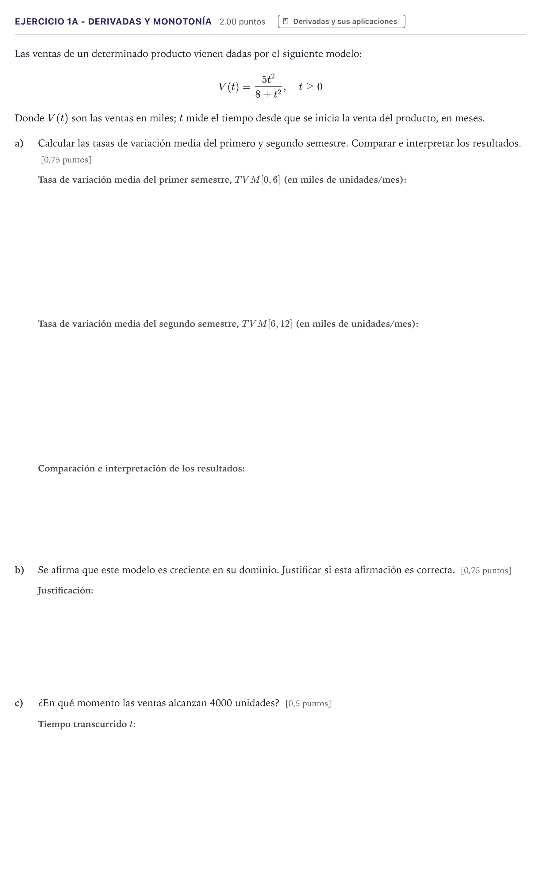 Enunciado: Ejercicio 1A - Derivadas y monotonía · Matemáticas II PAU Canarias Julio 2023