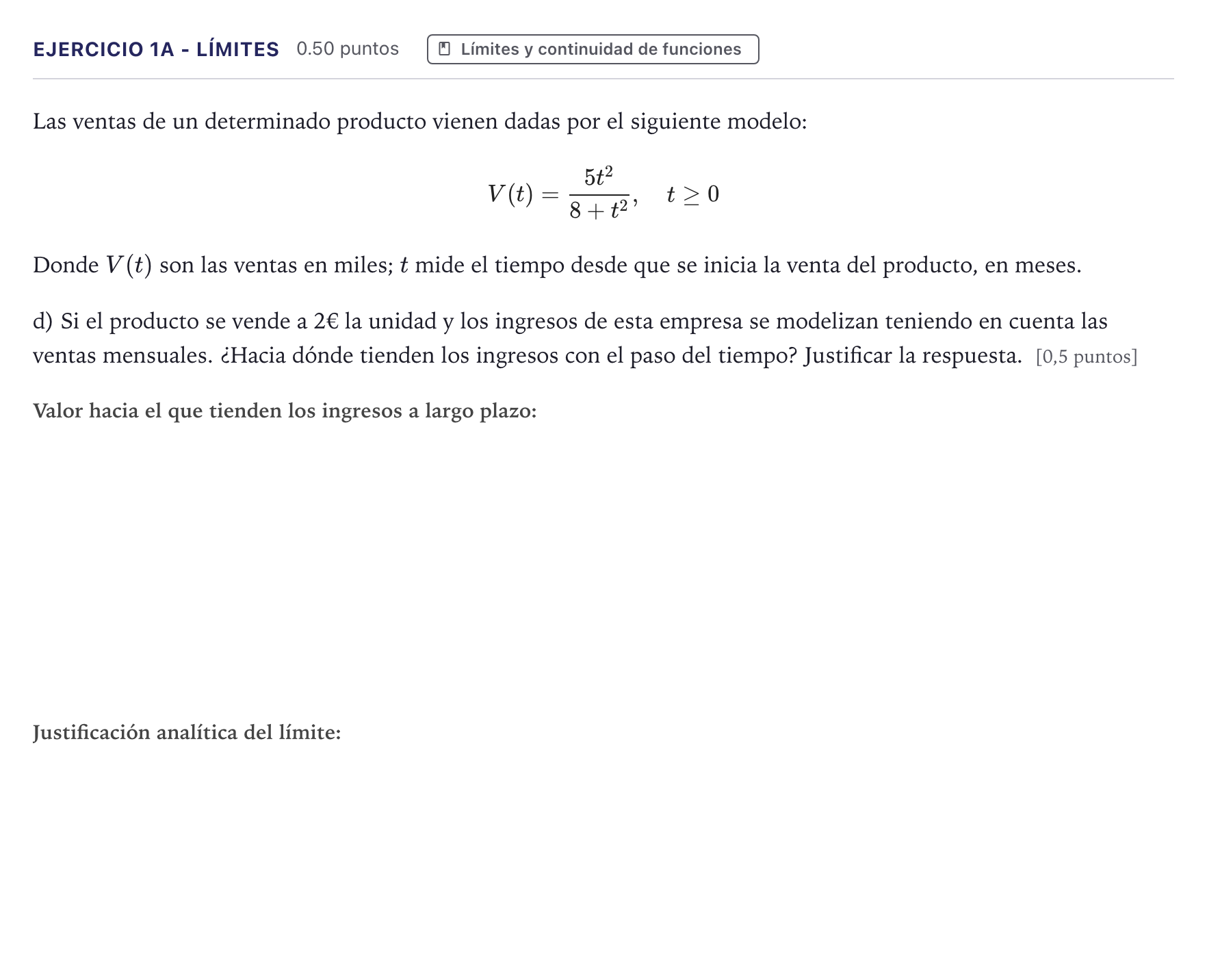 Enunciado: Ejercicio 1A - Límites · Matemáticas II PAU Canarias Julio 2023