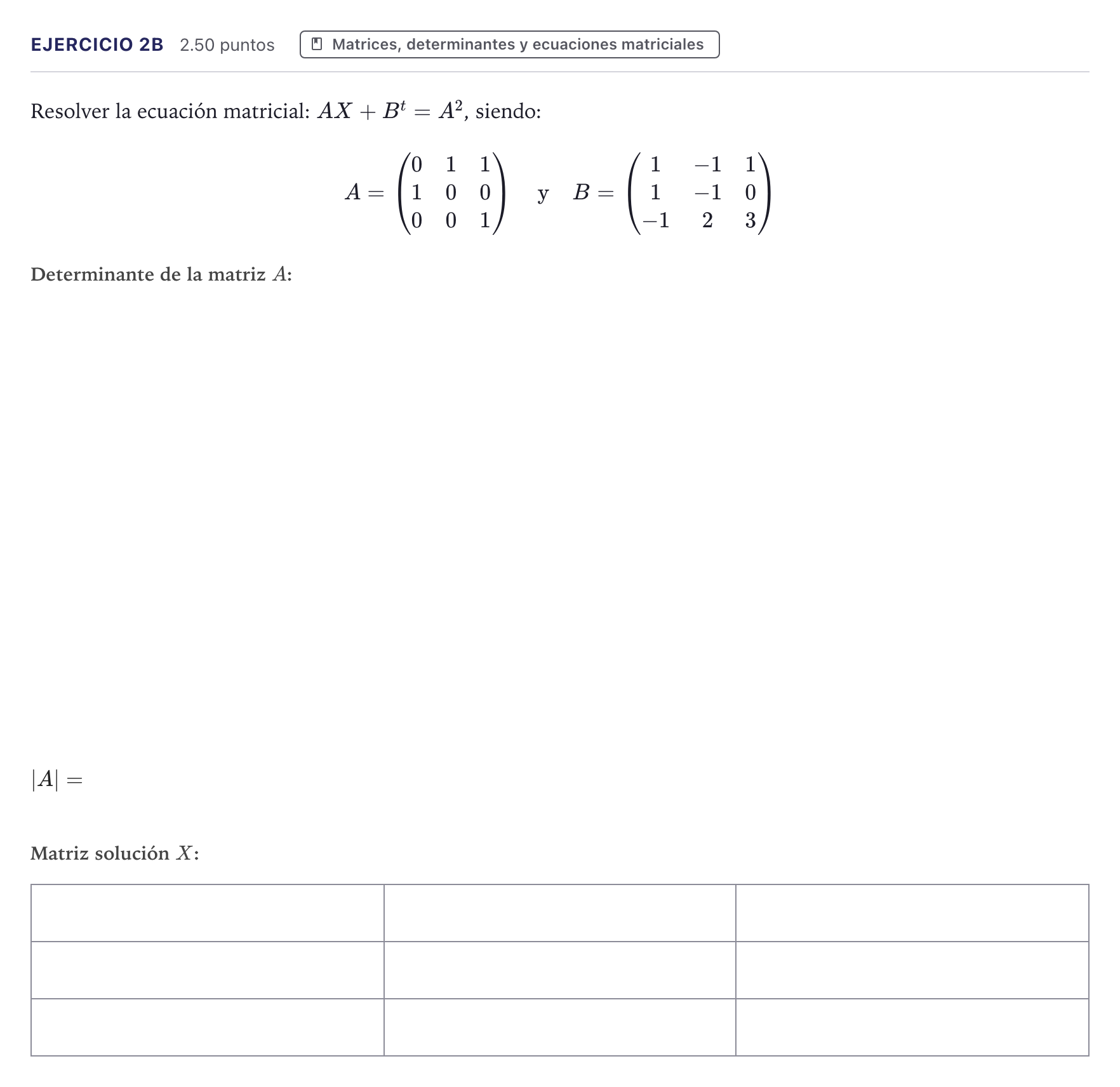 Enunciado: Ejercicio 2B · Matemáticas II PAU Canarias Julio 2023