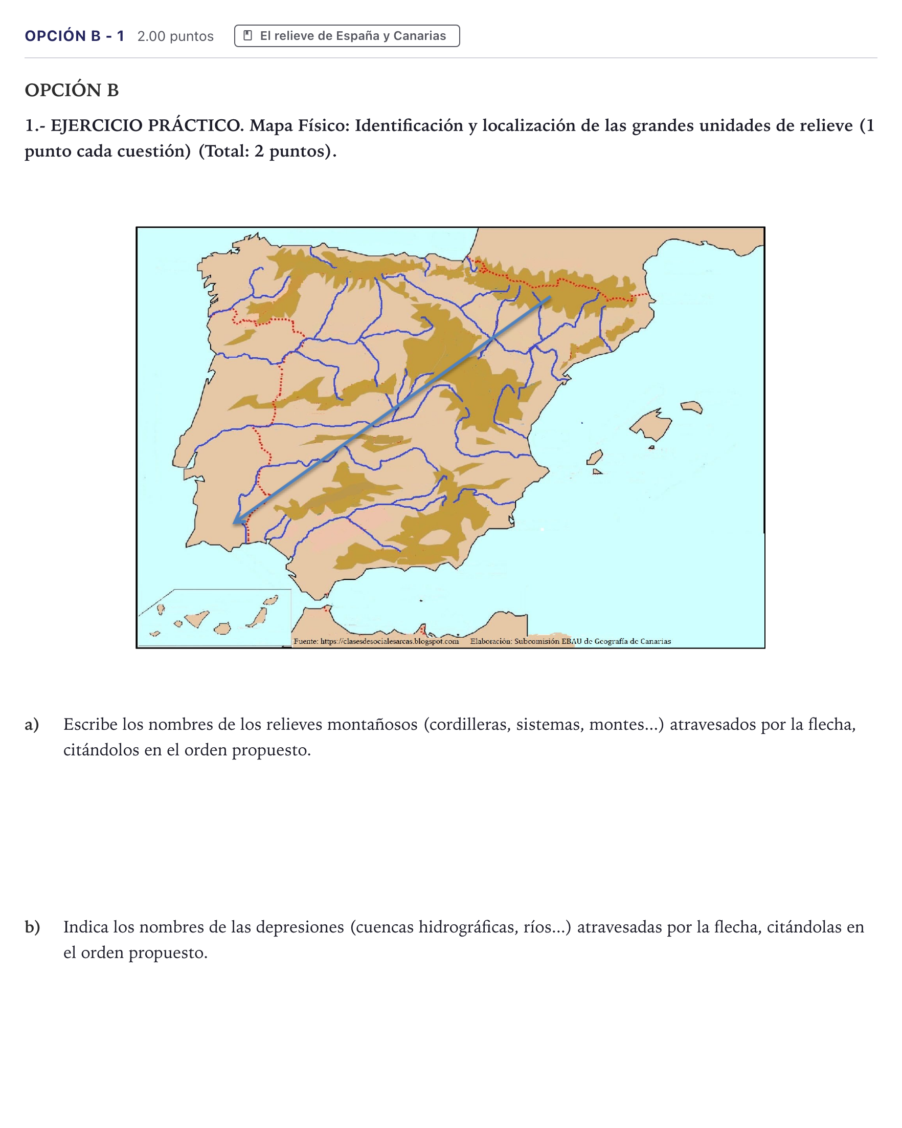 Enunciado: Opción B - 1 · Geografía PAU Canarias Julio 2023