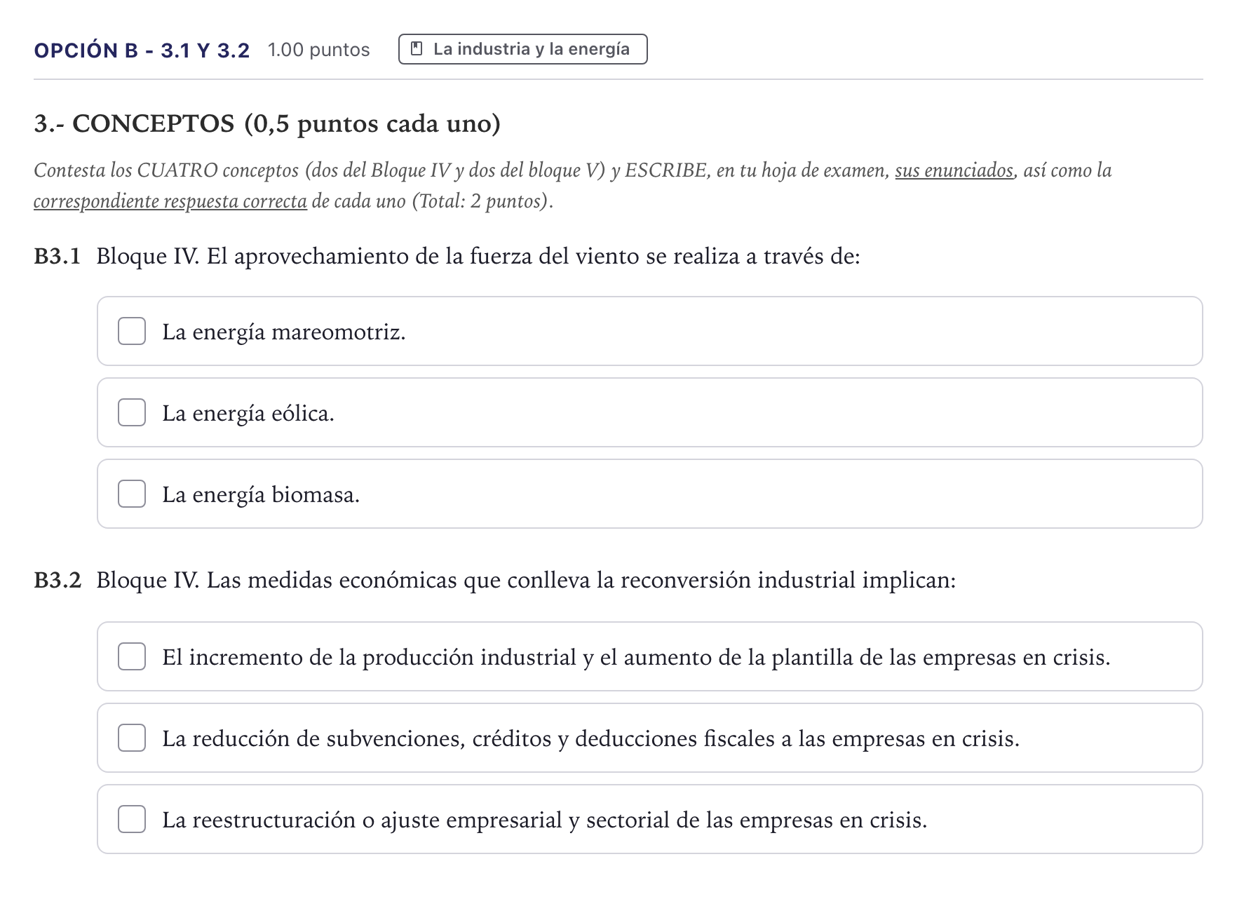 Enunciado: Opción B - 3.1 y 3.2 · Geografía PAU Canarias Julio 2023
