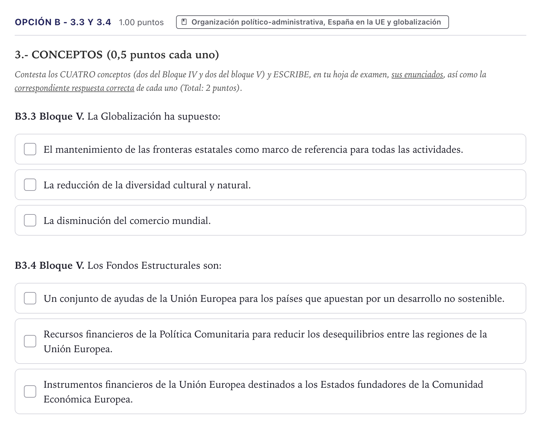 Enunciado: Opción B - 3.3 y 3.4 · Geografía PAU Canarias Julio 2023