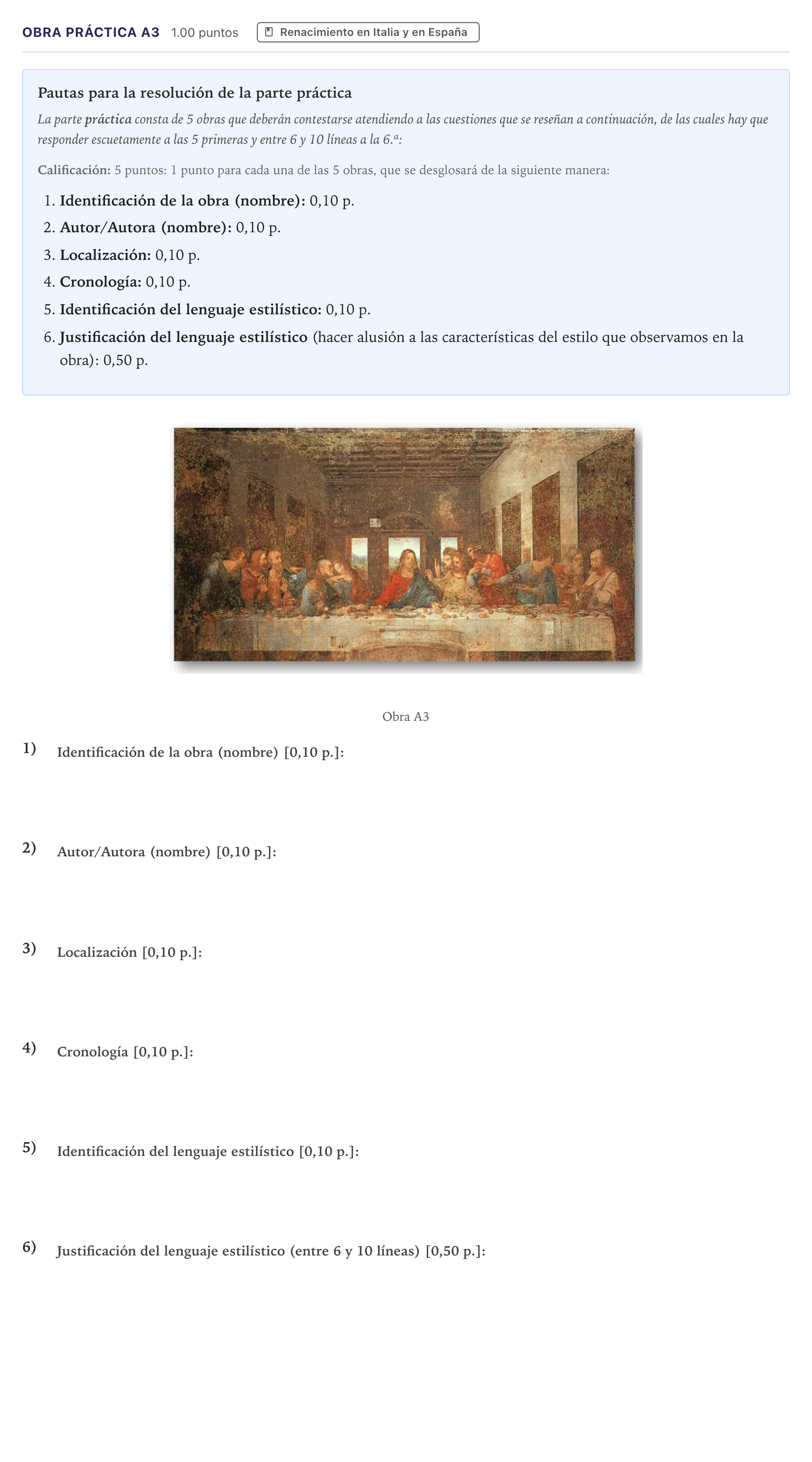 Enunciado: Ejercicio Obra práctica A3 · Historia del Arte PAU Canarias Julio 2023