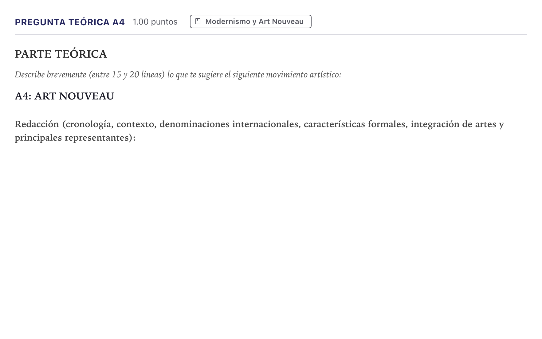 Enunciado: Pregunta teórica A4 · Historia del Arte PAU Canarias Julio 2023