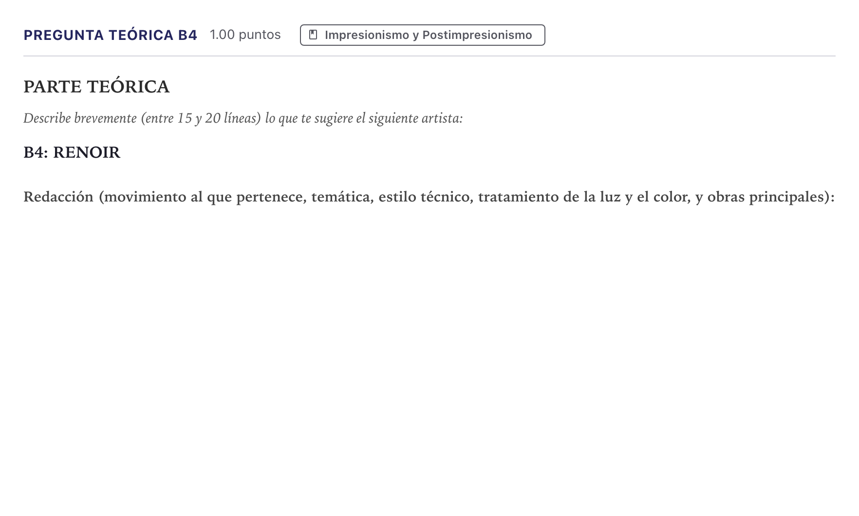 Enunciado: Pregunta teórica B4 · Historia del Arte PAU Canarias Julio 2023