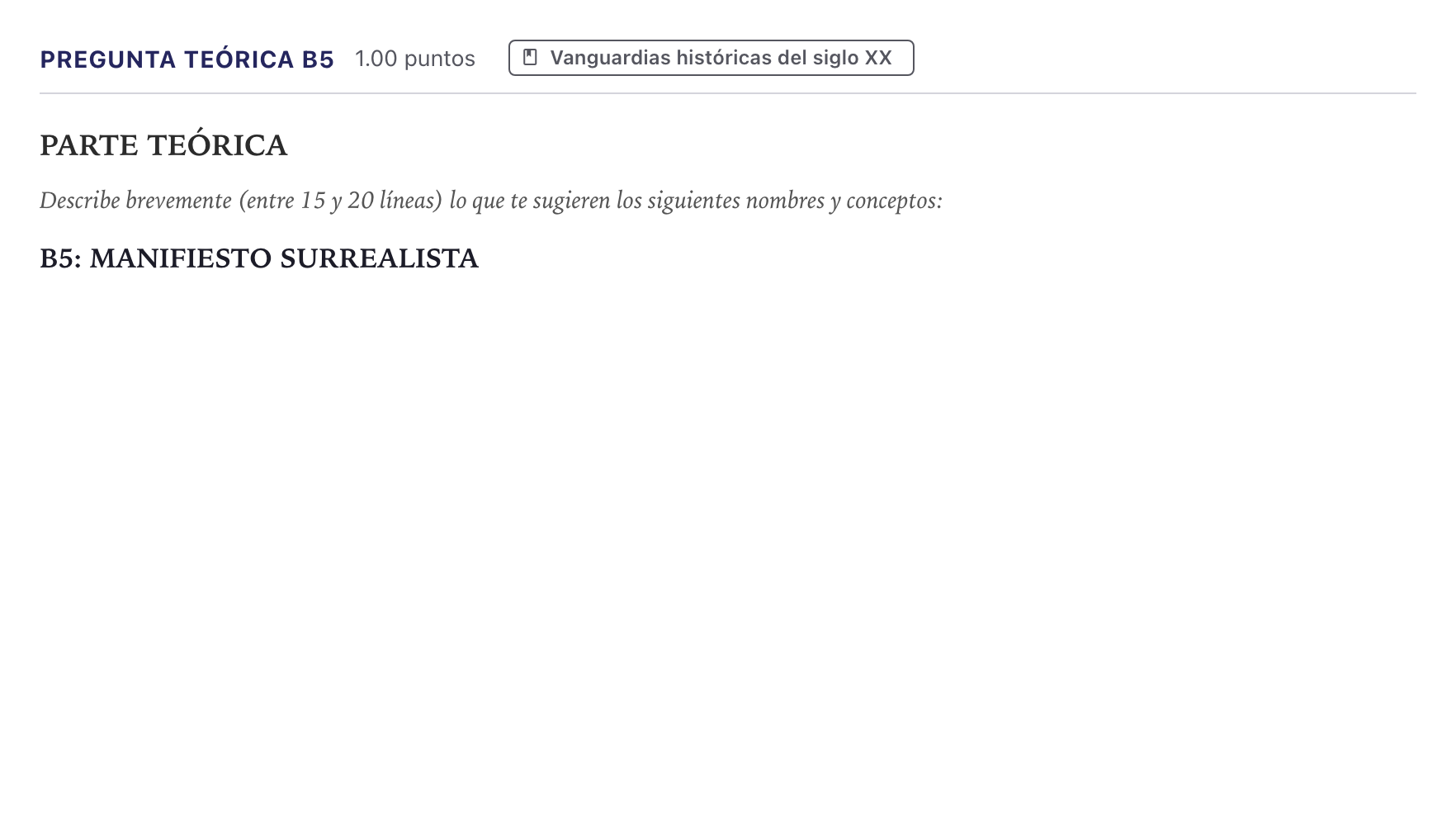 Enunciado: Pregunta teórica B5 · Historia del Arte PAU Canarias Julio 2023