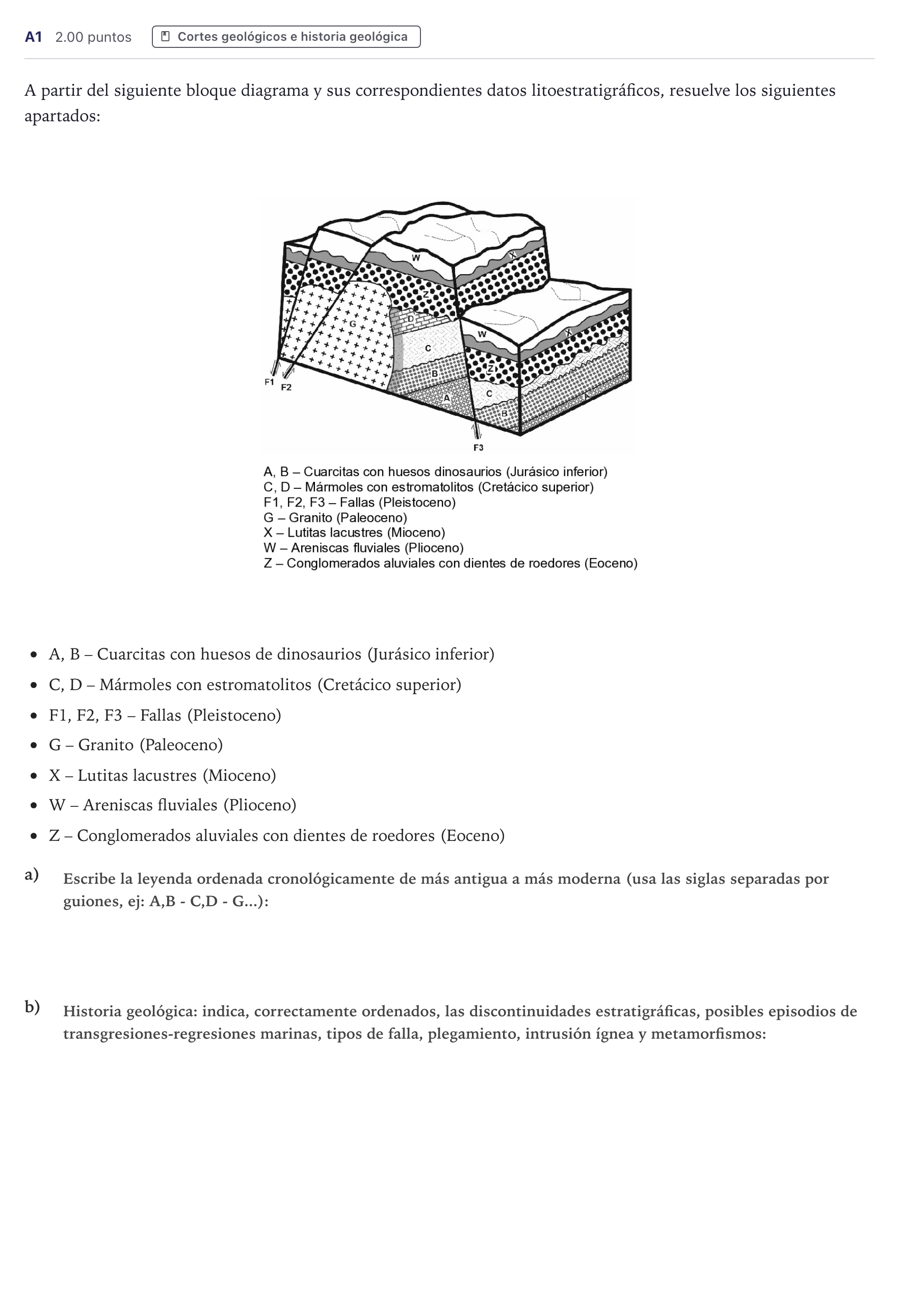 Enunciado: Ejercicio A1 · Geología PAU Canarias Julio 2023