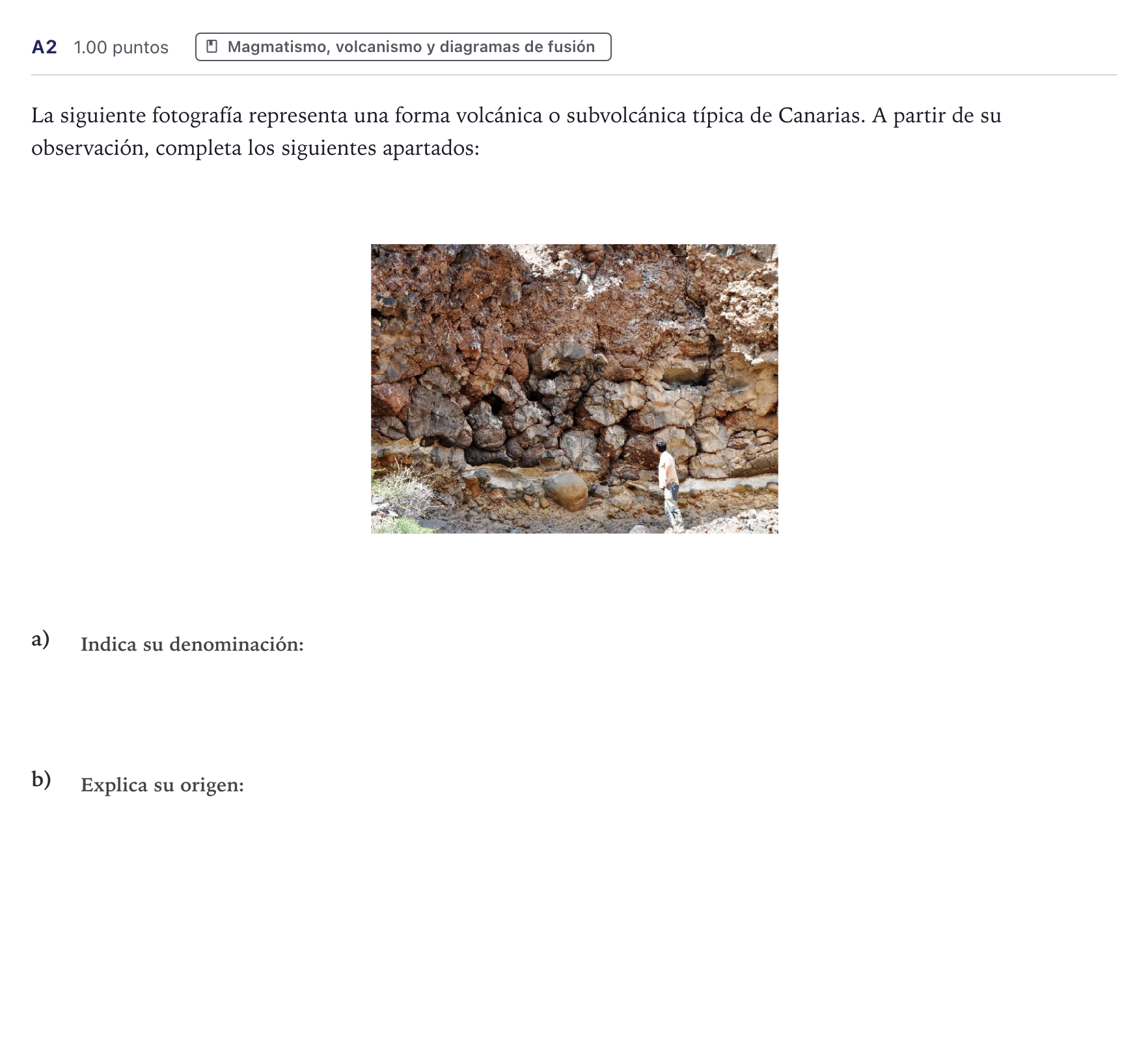 Enunciado: Ejercicio A2 · Geología PAU Canarias Julio 2023
