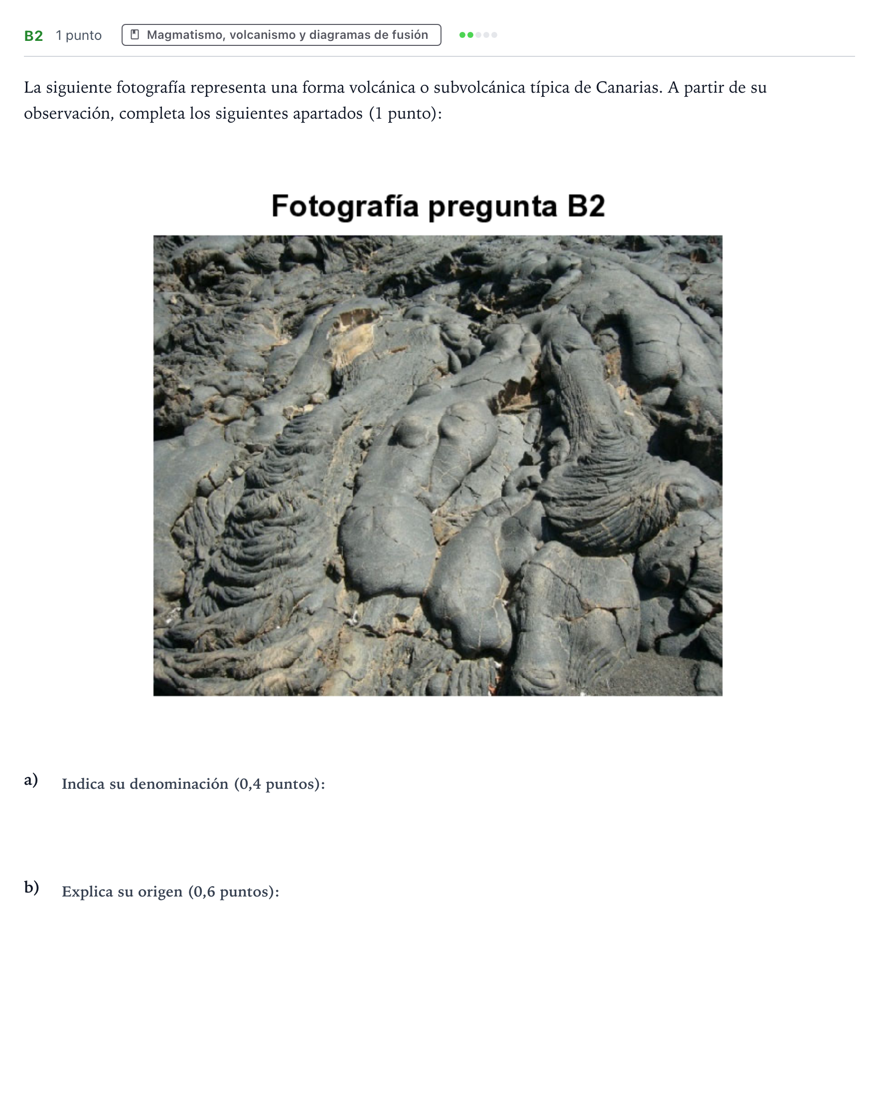 Enunciado: Ejercicio B2 · Geología PAU Canarias Julio 2023