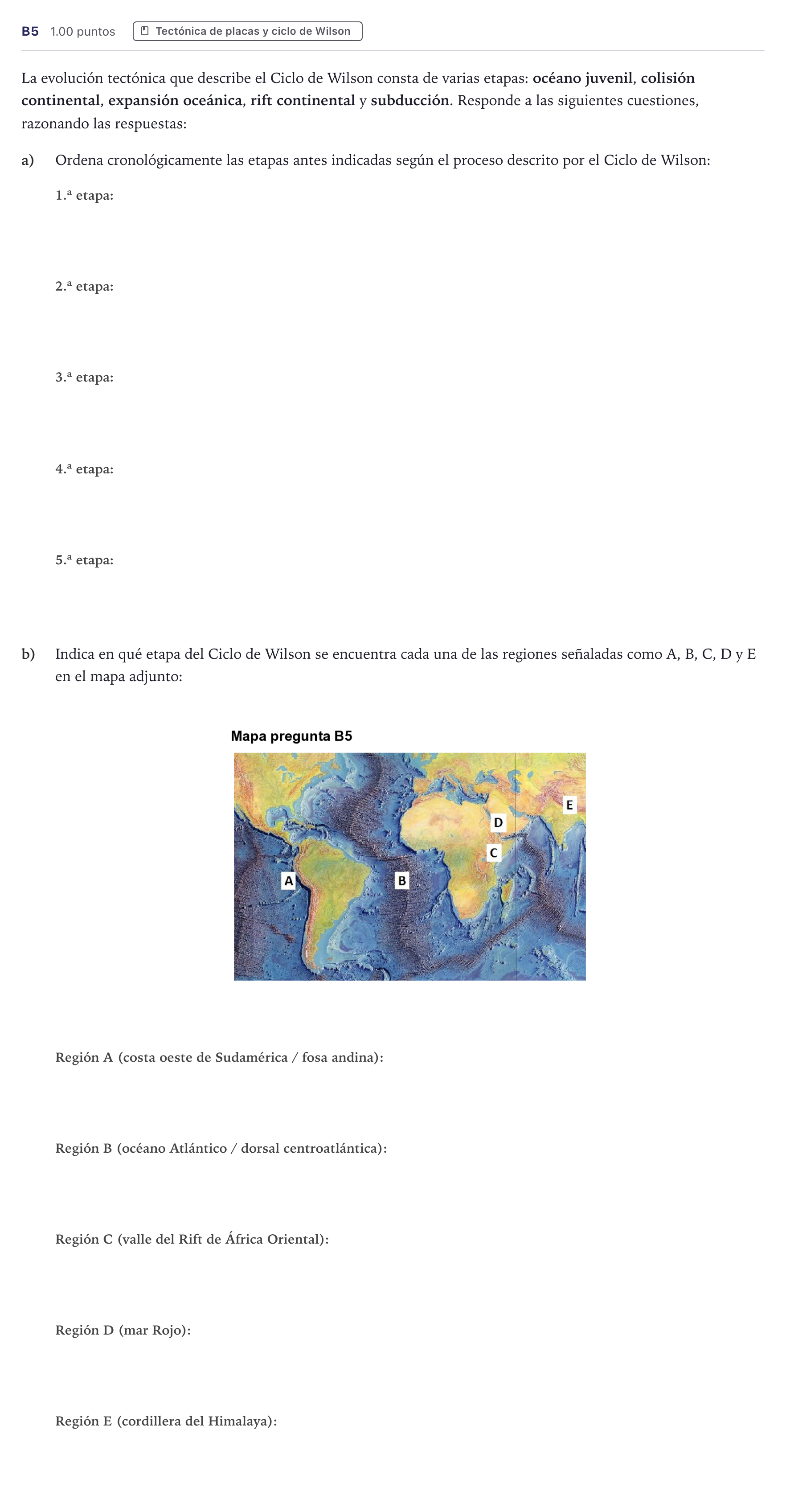 Enunciado: Ejercicio B5 · Geología PAU Canarias Julio 2023