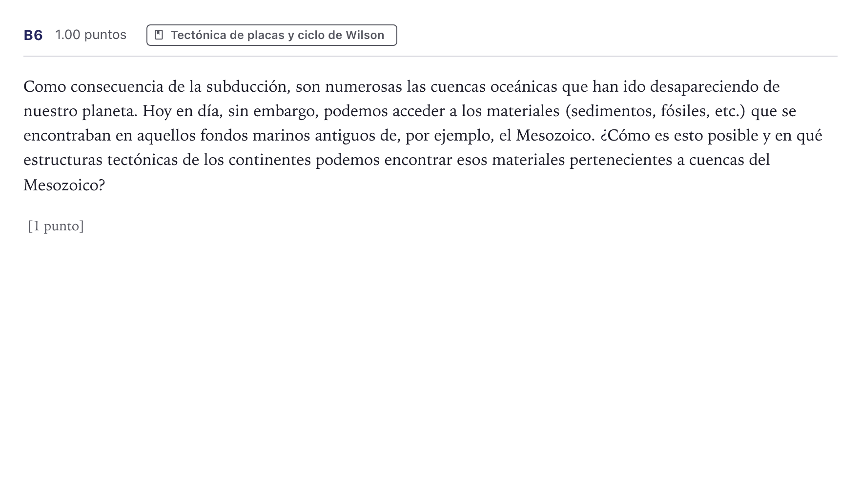 Enunciado: Ejercicio B6 · Geología PAU Canarias Julio 2023