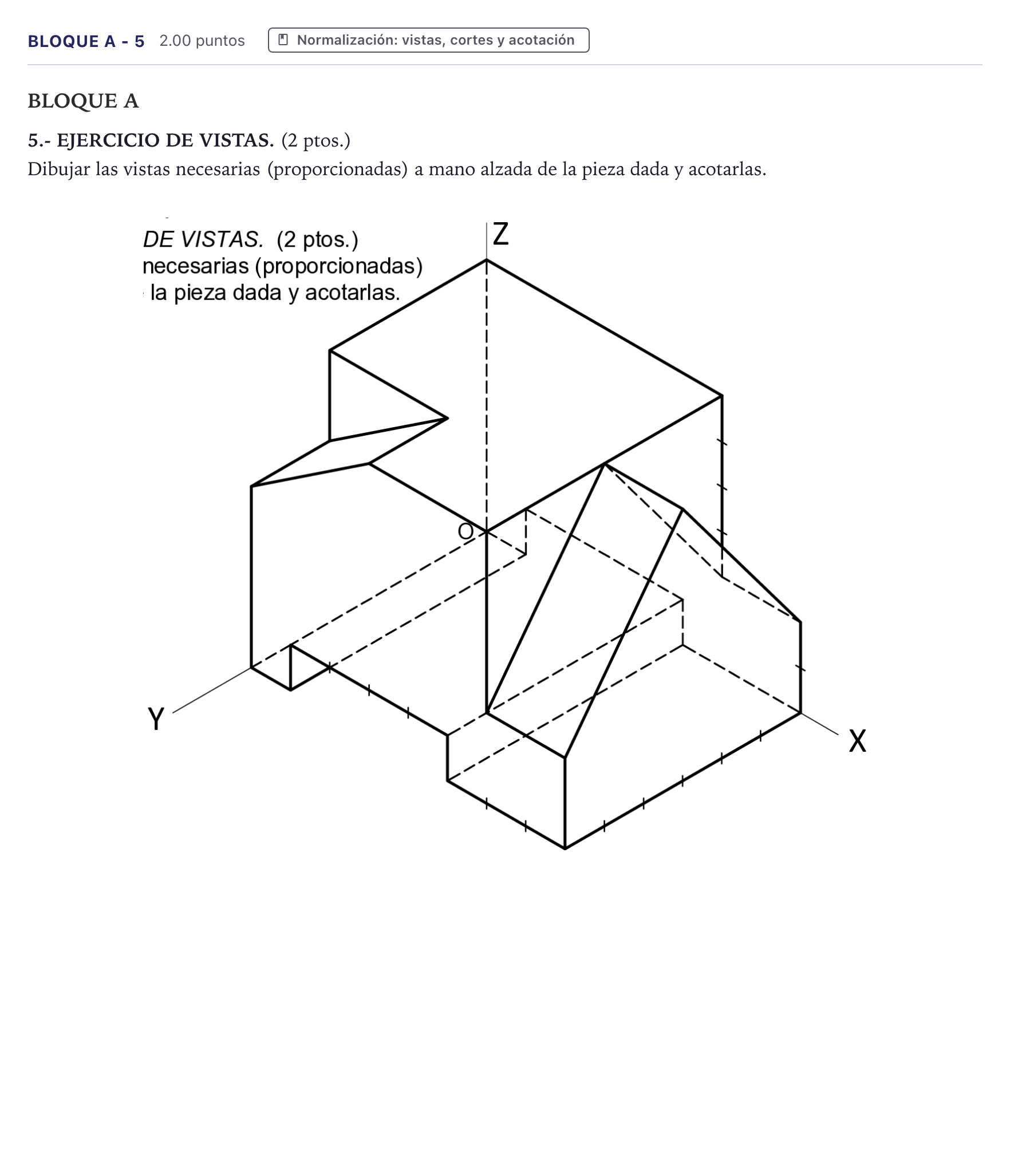 Enunciado: Bloque A - 5 · Dibujo técnico II PAU Canarias Julio 2023