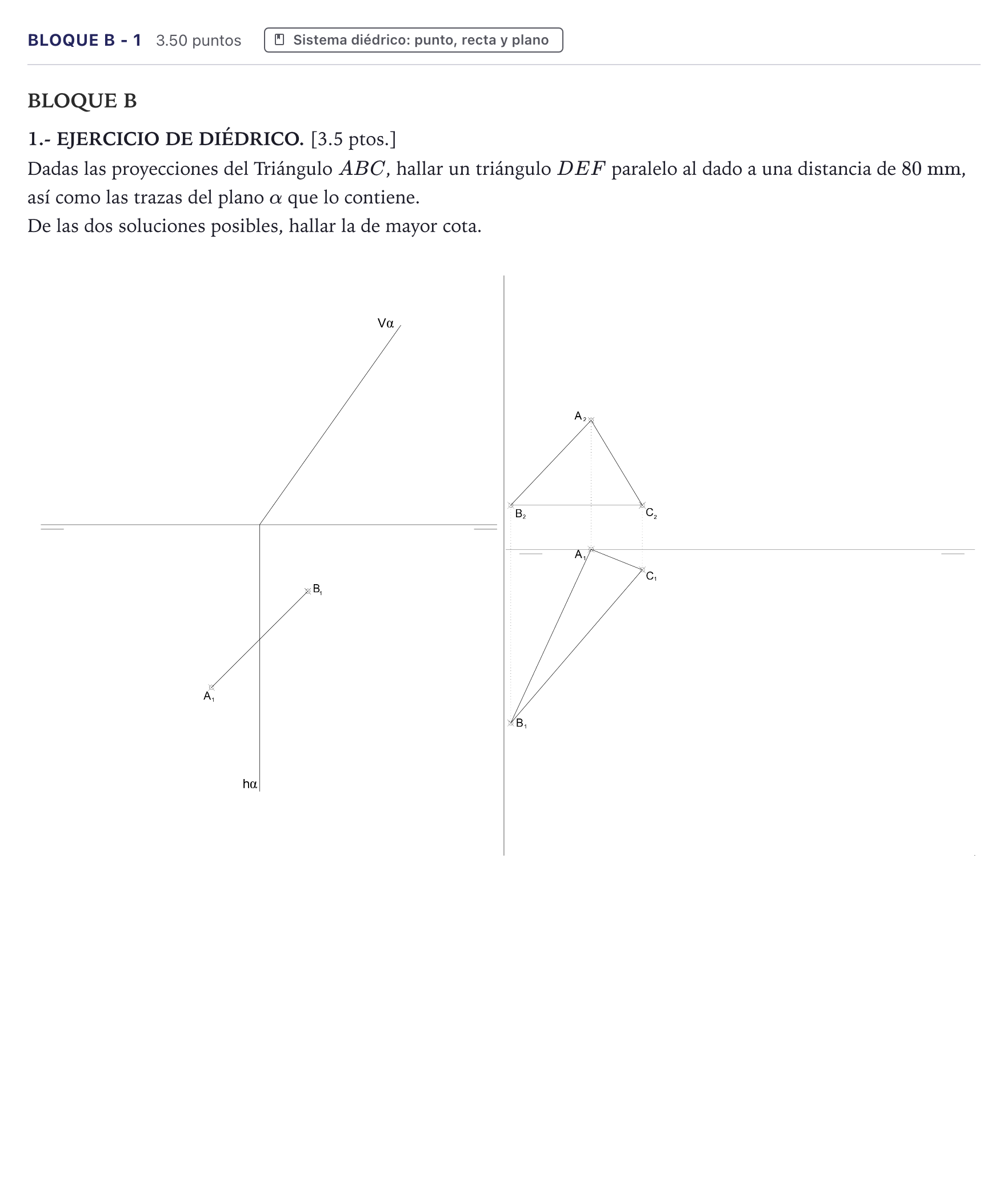 Enunciado: Bloque B - 1 · Dibujo técnico II PAU Canarias Julio 2023