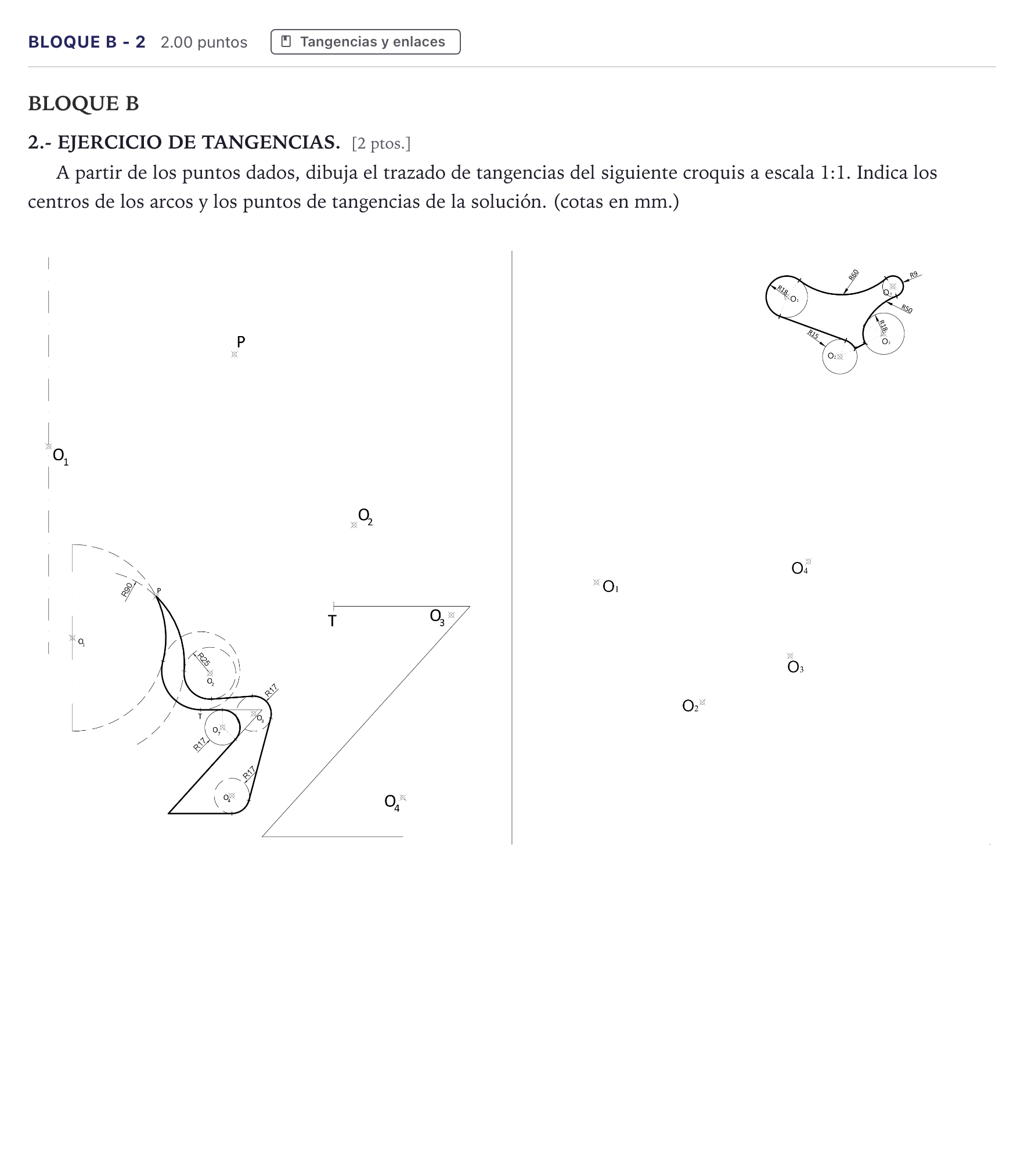 Enunciado: Bloque B - 2 · Dibujo técnico II PAU Canarias Julio 2023
