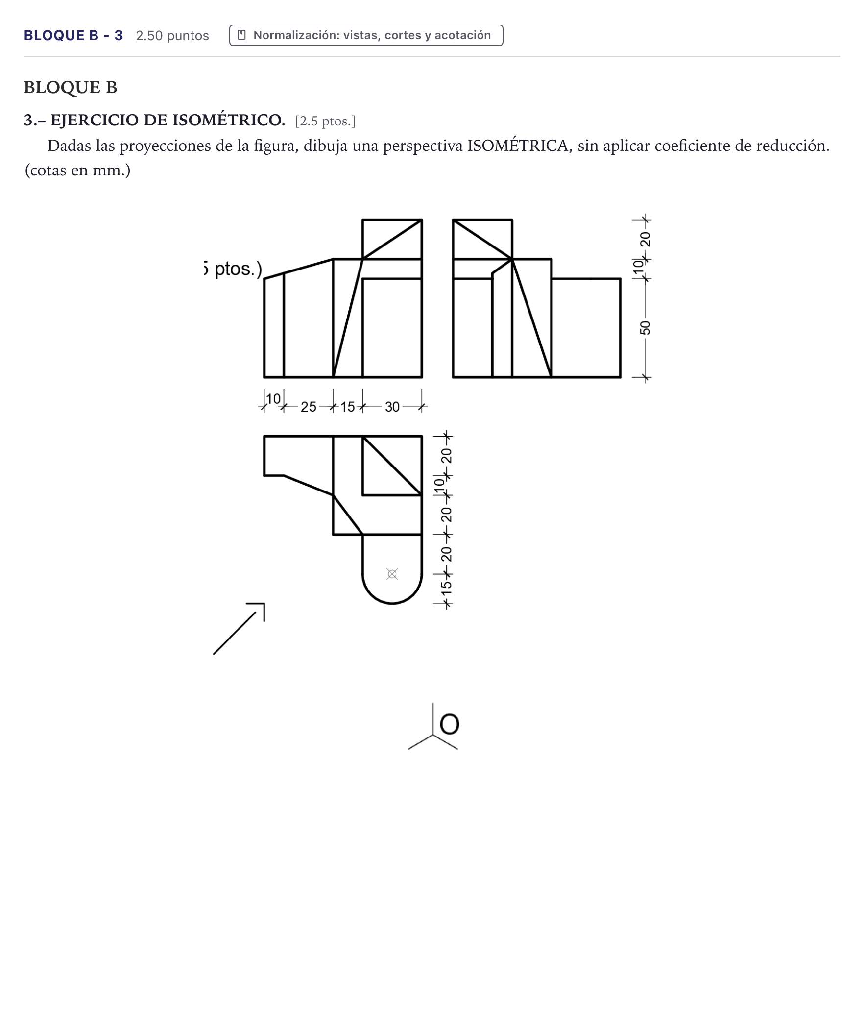Enunciado: Bloque B - 3 · Dibujo técnico II PAU Canarias Julio 2023