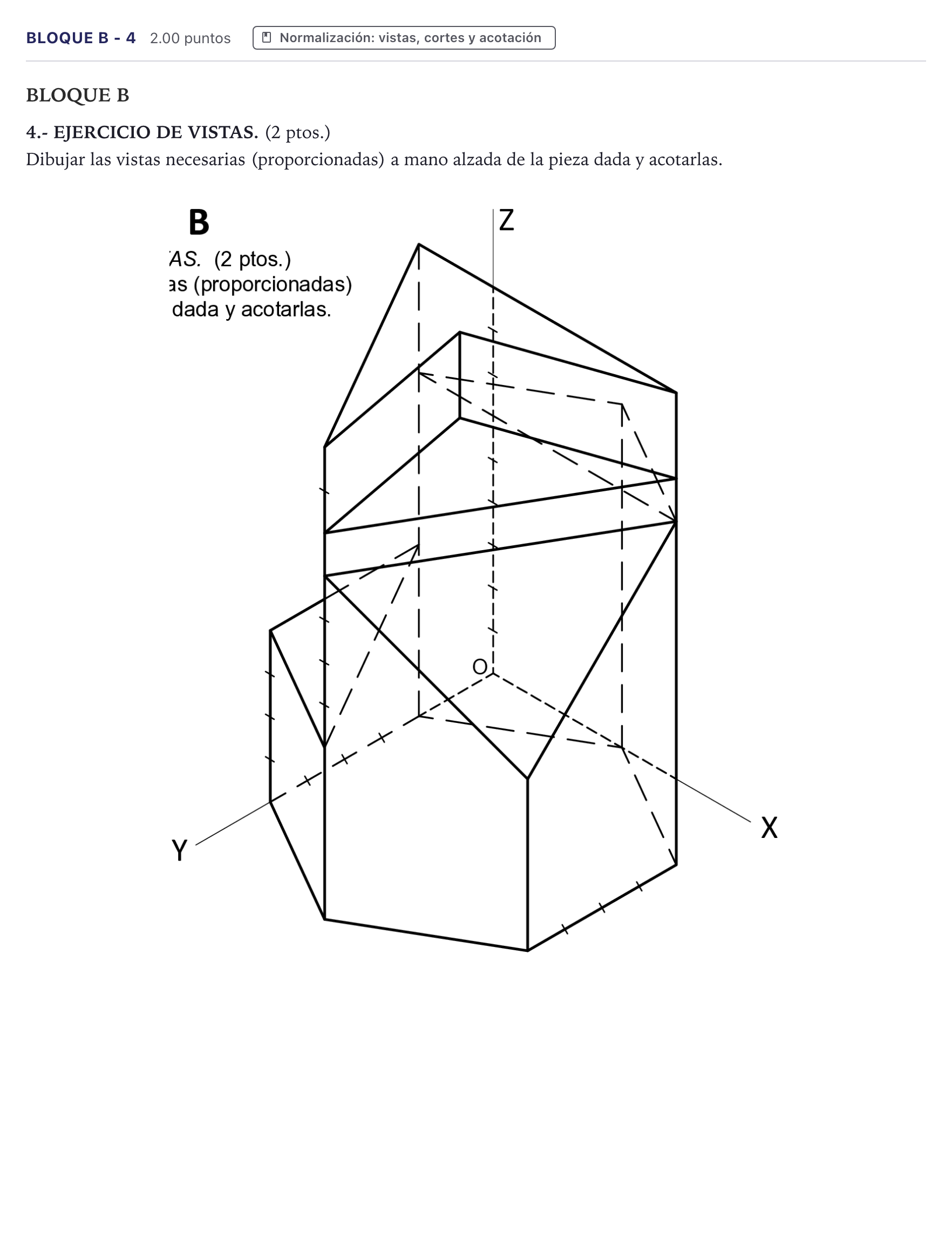 Enunciado: Bloque B - 4 · Dibujo técnico II PAU Canarias Julio 2023