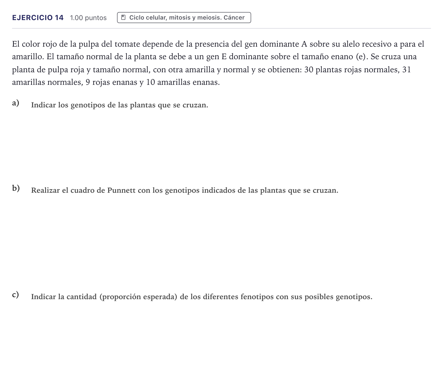 Enunciado: Problema 14 · Biología PAU Canarias Julio 2023