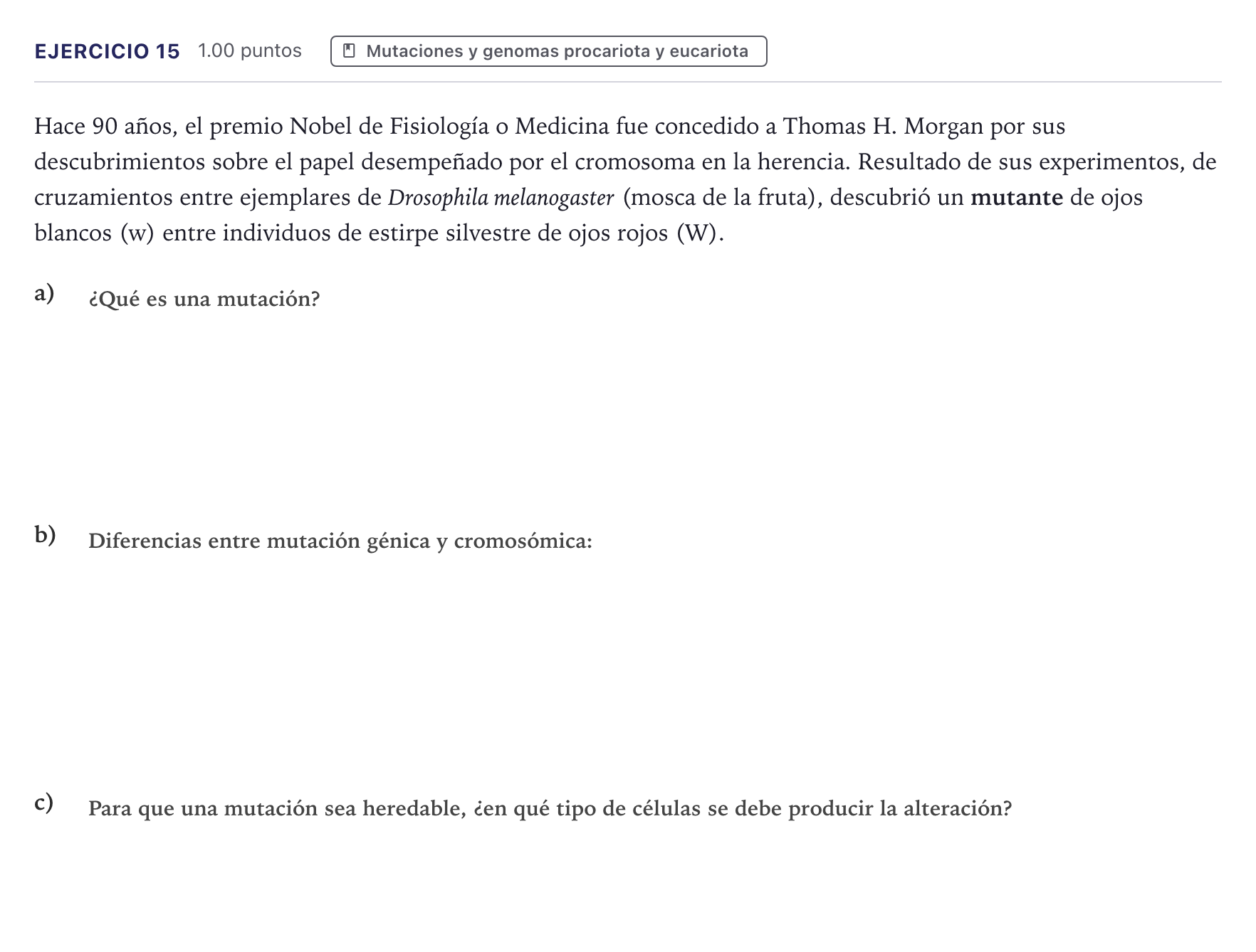 Enunciado: Problema 15 · Biología PAU Canarias Julio 2023
