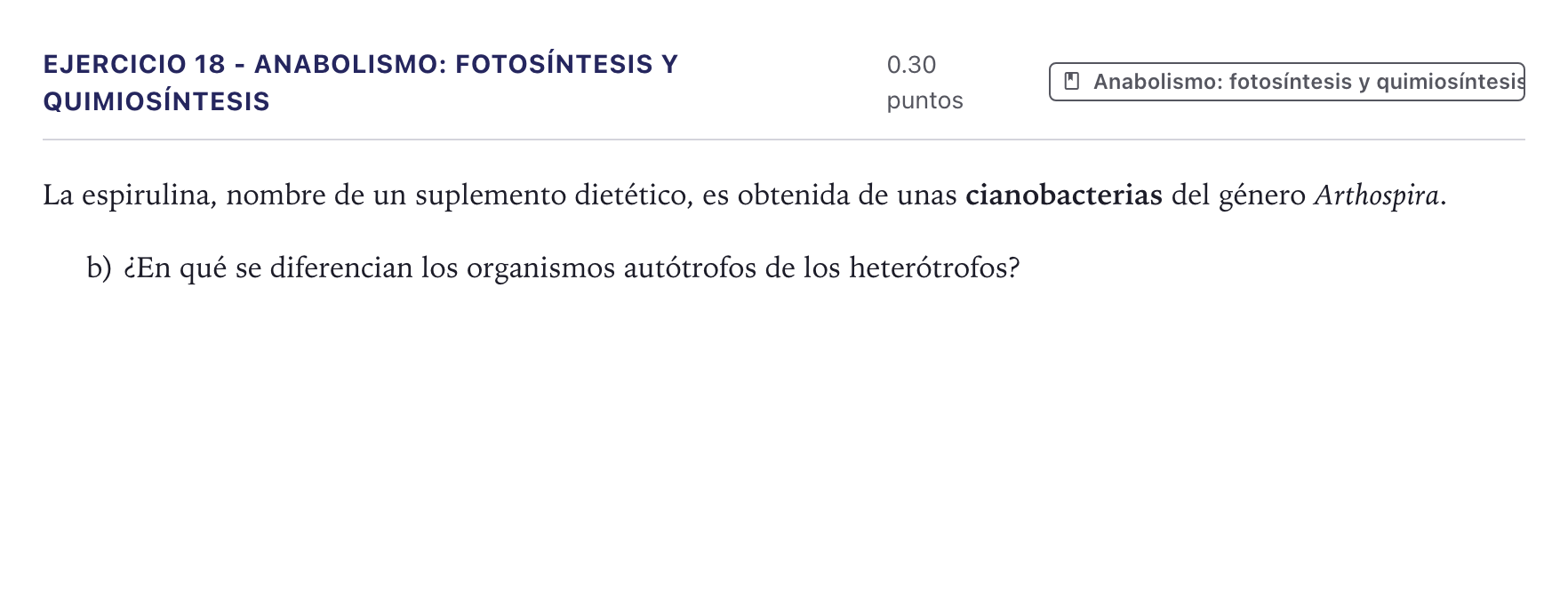 Enunciado: Ejercicio 18 - Anabolismo: fotosíntesis y quimiosíntesis · Biología PAU Canarias Julio 2023