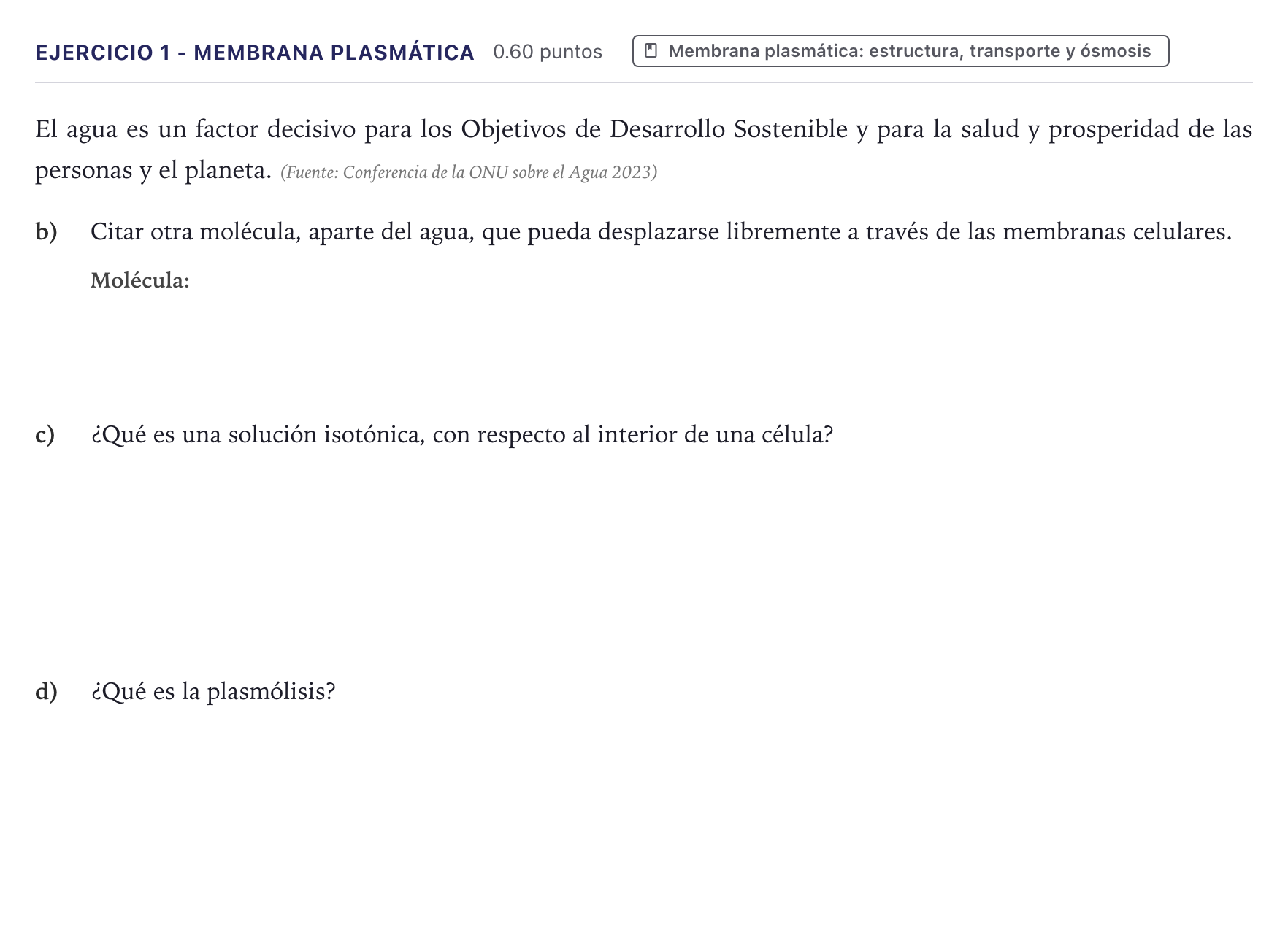 Enunciado: Ejercicio 1 - Membrana plasmática · Biología PAU Canarias Julio 2023