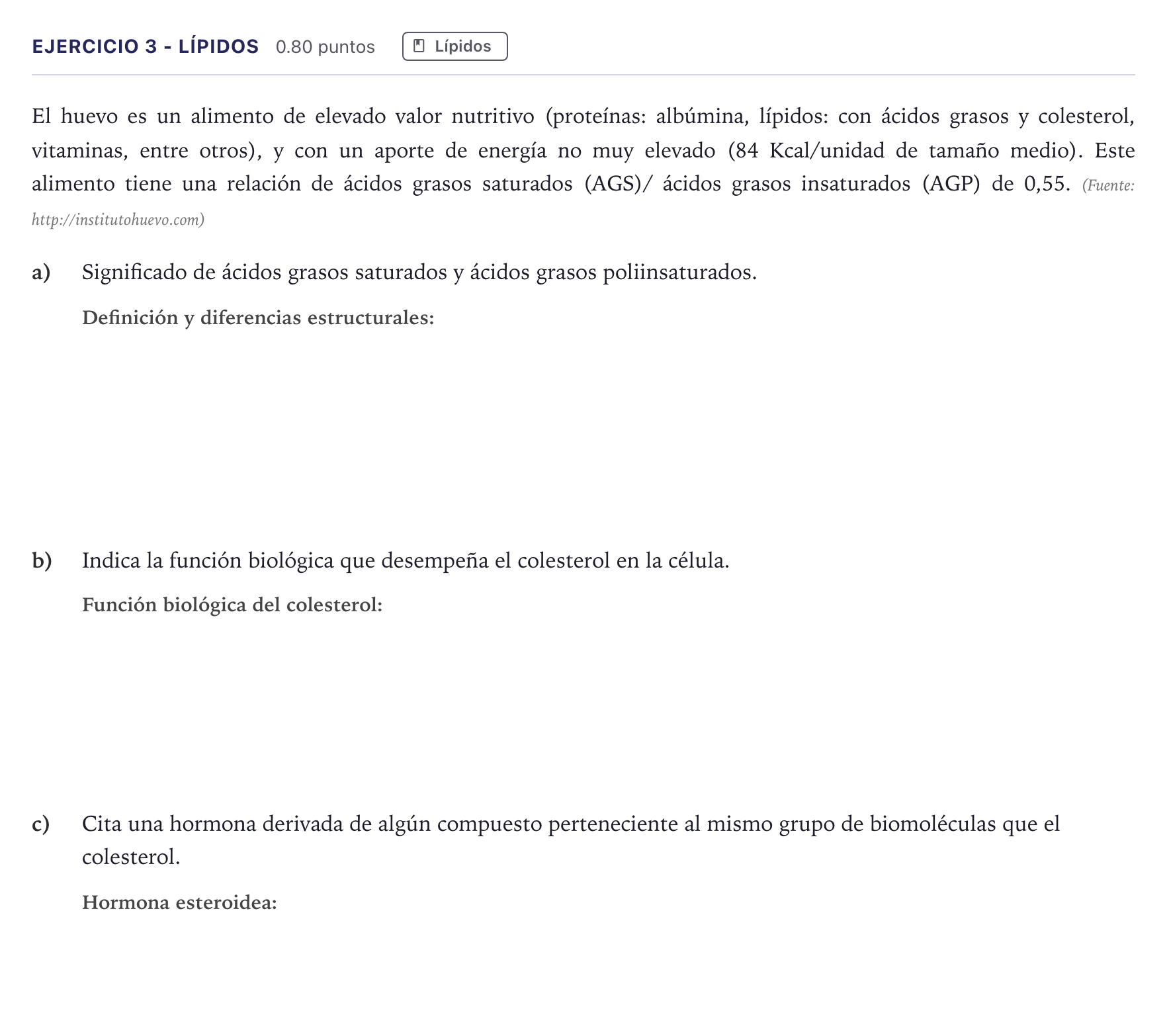 Enunciado: Ejercicio 3 - Lípidos · Biología PAU Canarias Julio 2023