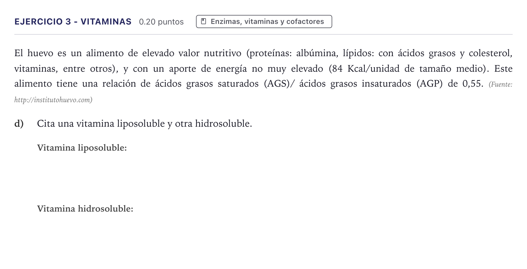 Enunciado: Ejercicio 3 - Vitaminas · Biología PAU Canarias Julio 2023