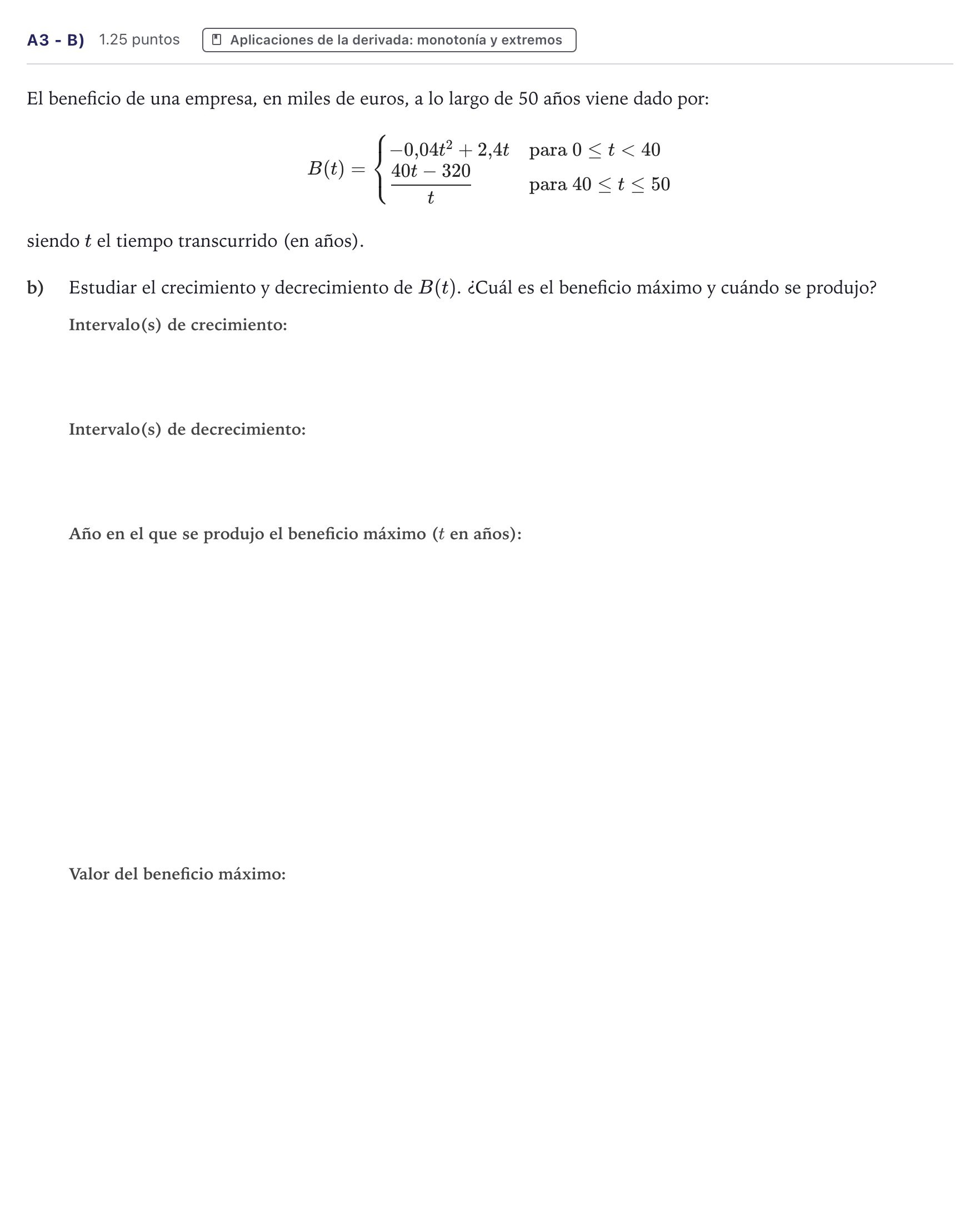 Enunciado: Ejercicio A3 - b) · Matemáticas aplicadas a las Ciencias Sociales II PAU Canarias Julio 2023