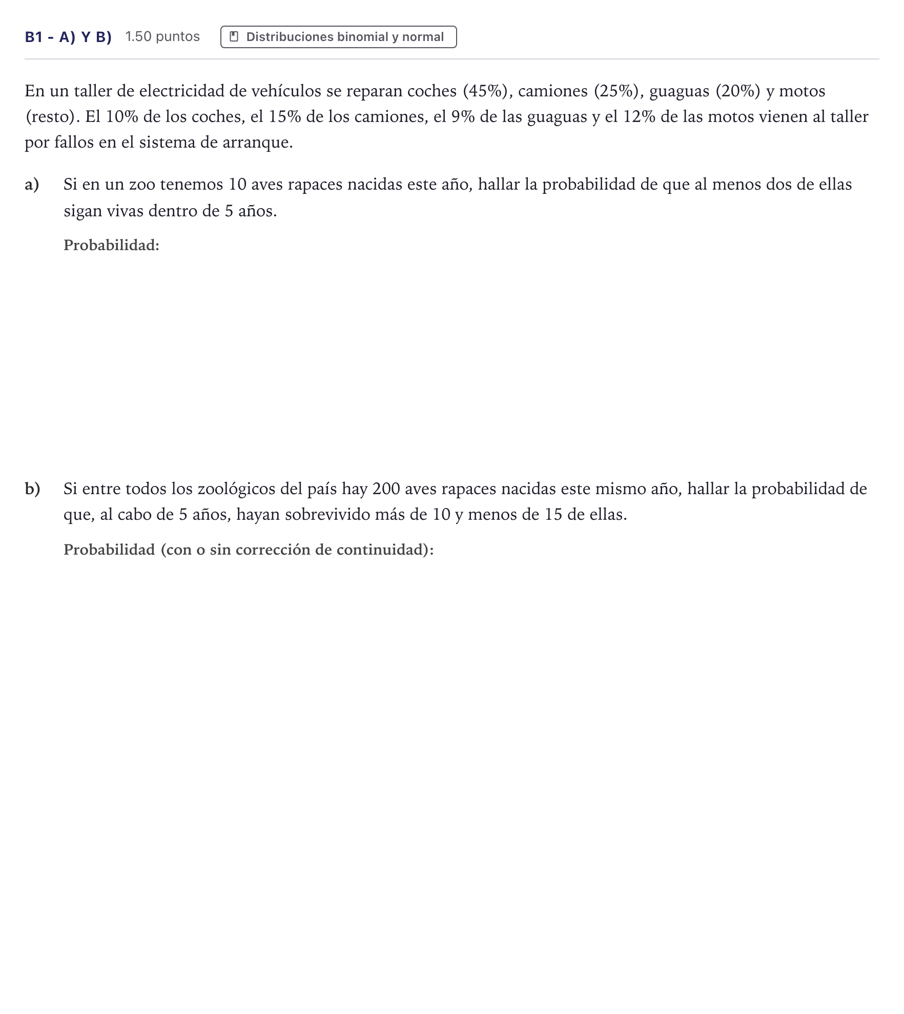 Enunciado: Ejercicio B1 - a) y b) · Matemáticas aplicadas a las Ciencias Sociales II PAU Canarias Julio 2023