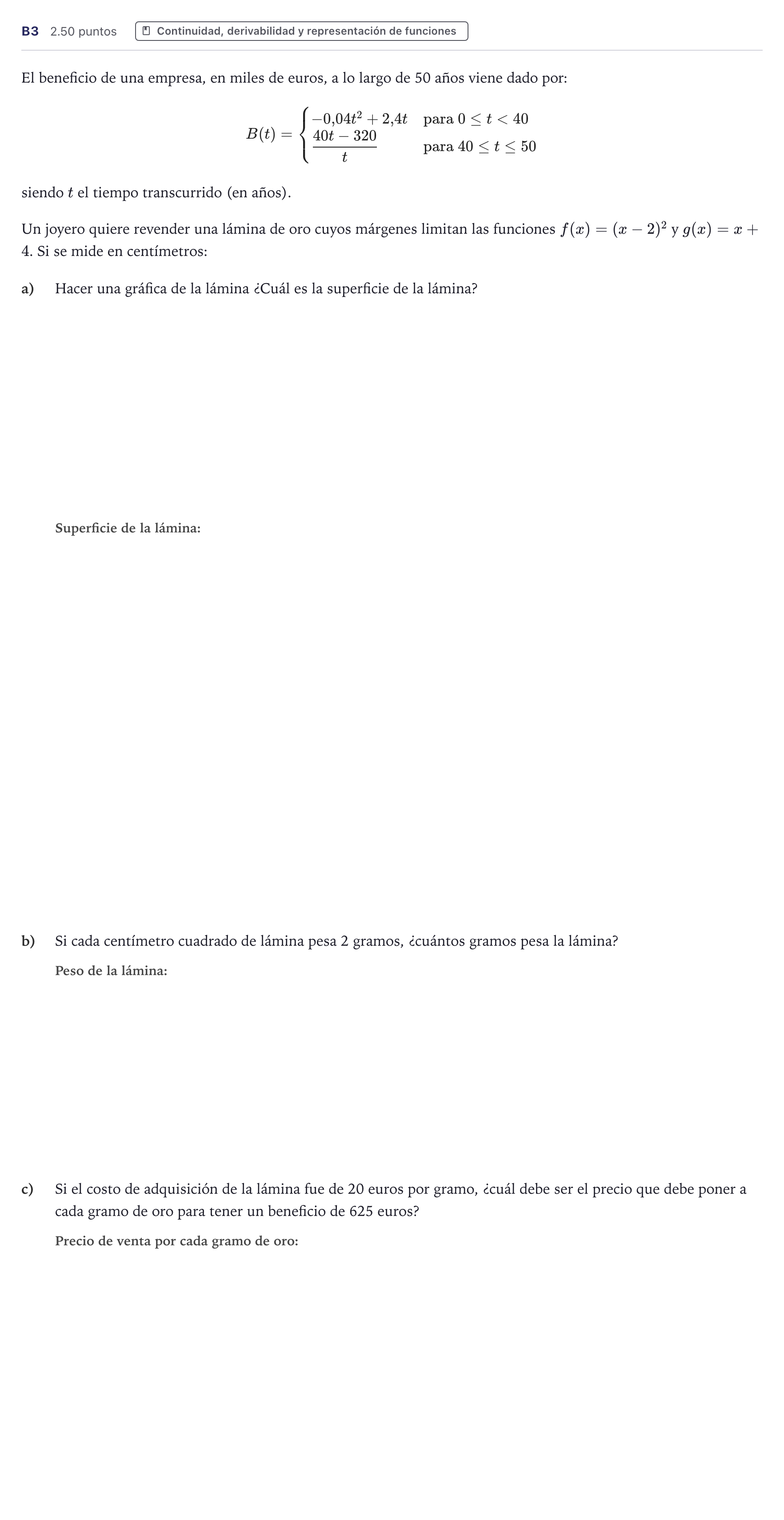 Enunciado: Ejercicio B3 · Matemáticas aplicadas a las Ciencias Sociales II PAU Canarias Julio 2023