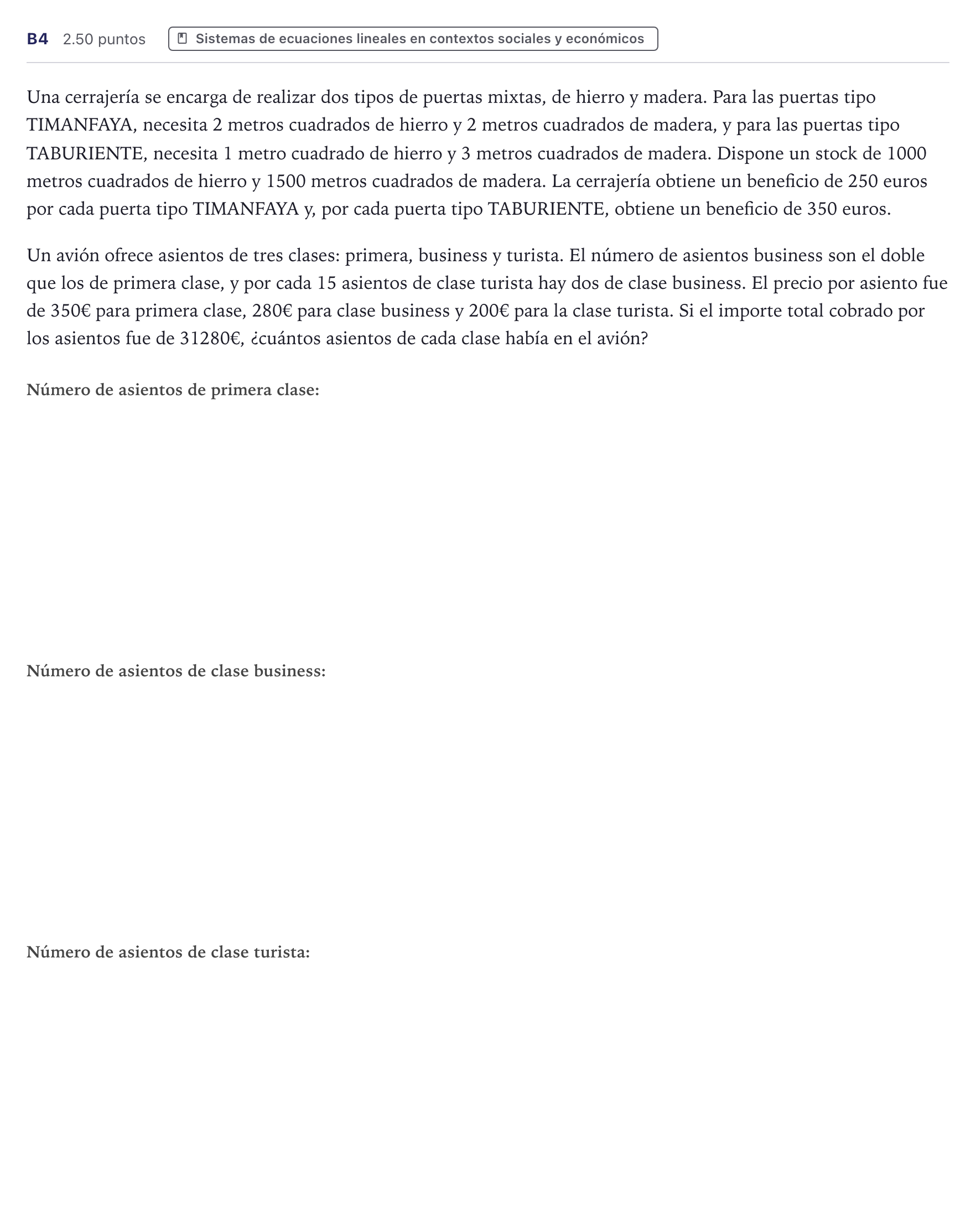 Enunciado: Ejercicio B4 · Matemáticas aplicadas a las Ciencias Sociales II PAU Canarias Julio 2023
