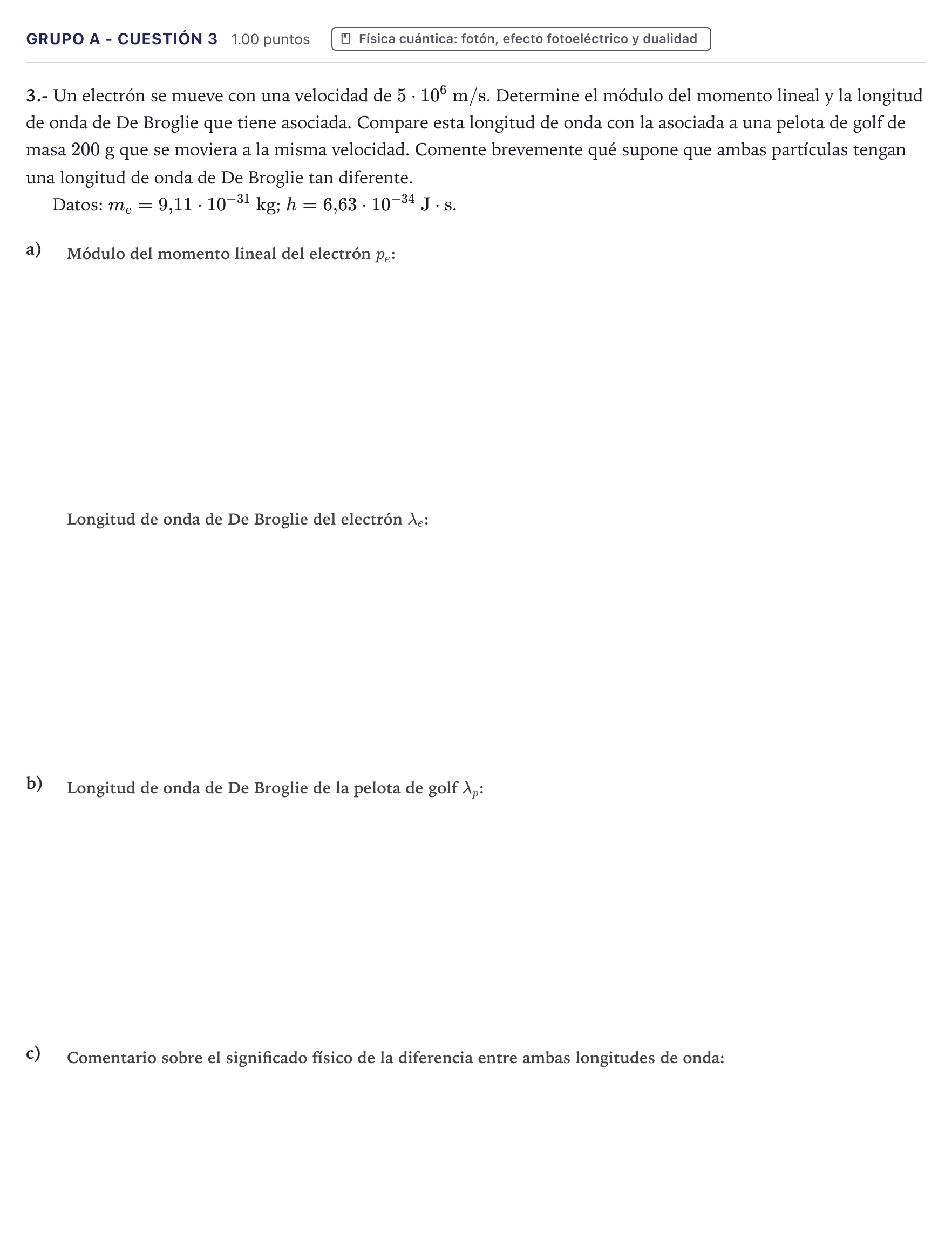 Enunciado: Ejercicio Grupo A - Cuestión 3 · Física PAU Canarias Julio 2023