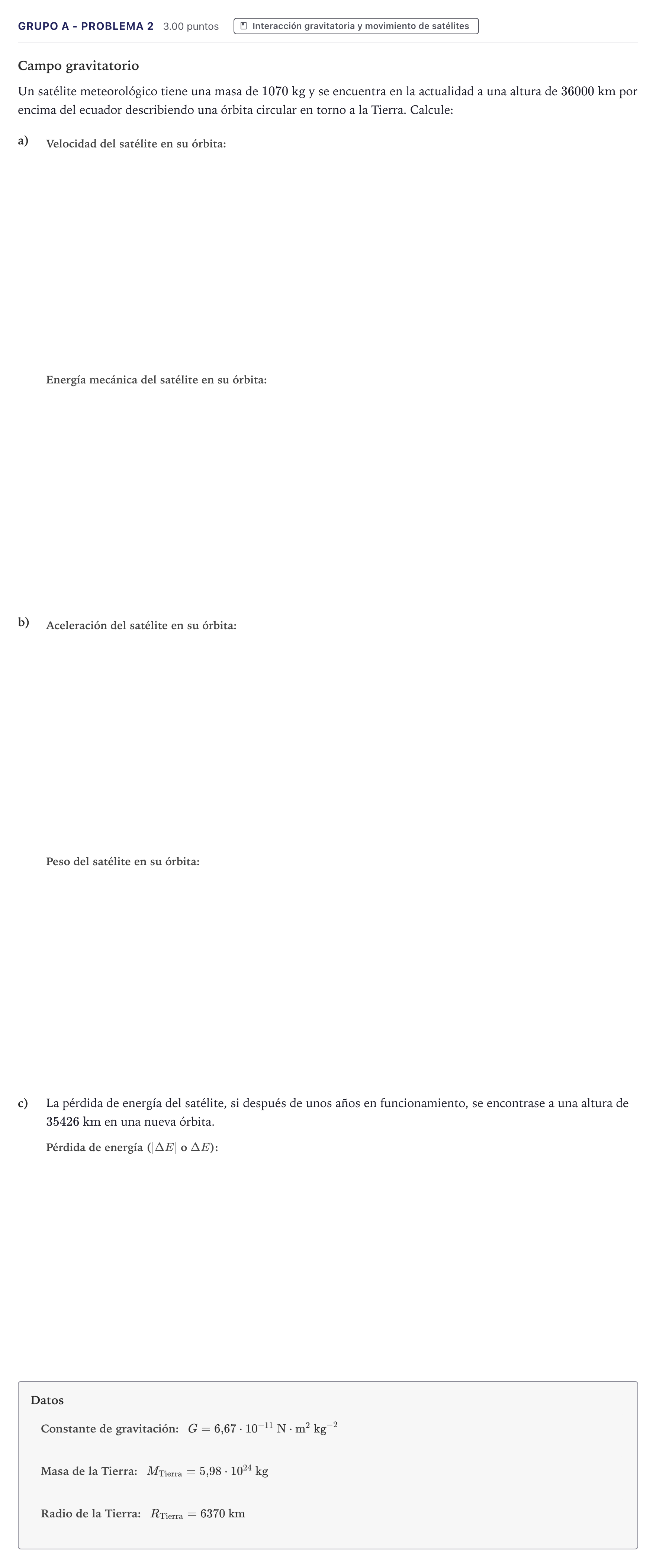 Enunciado: Ejercicio Grupo A - Problema 2 · Física PAU Canarias Julio 2023