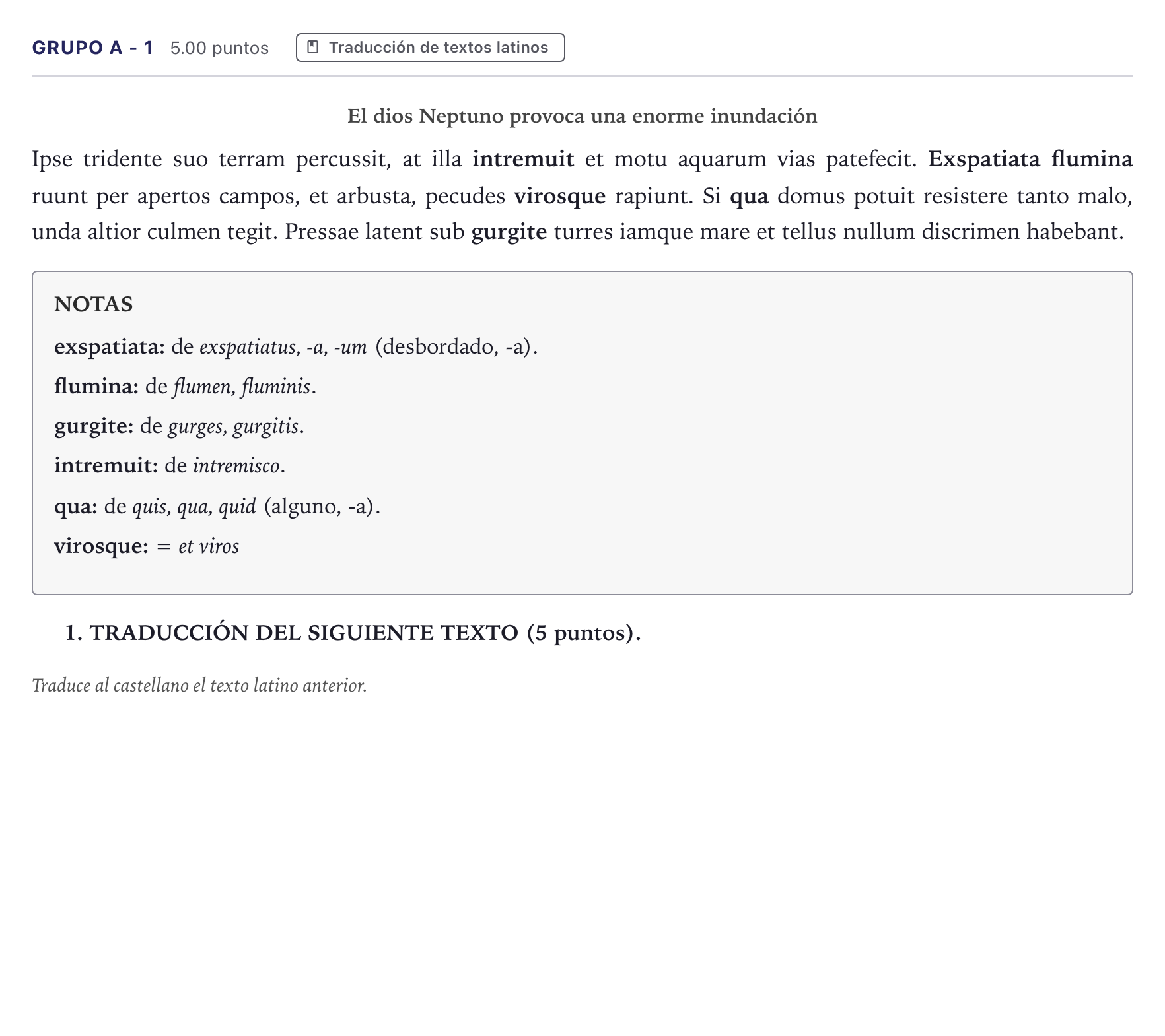 Enunciado: Ejercicio Grupo A - 1 · Latín II PAU Canarias Julio 2023