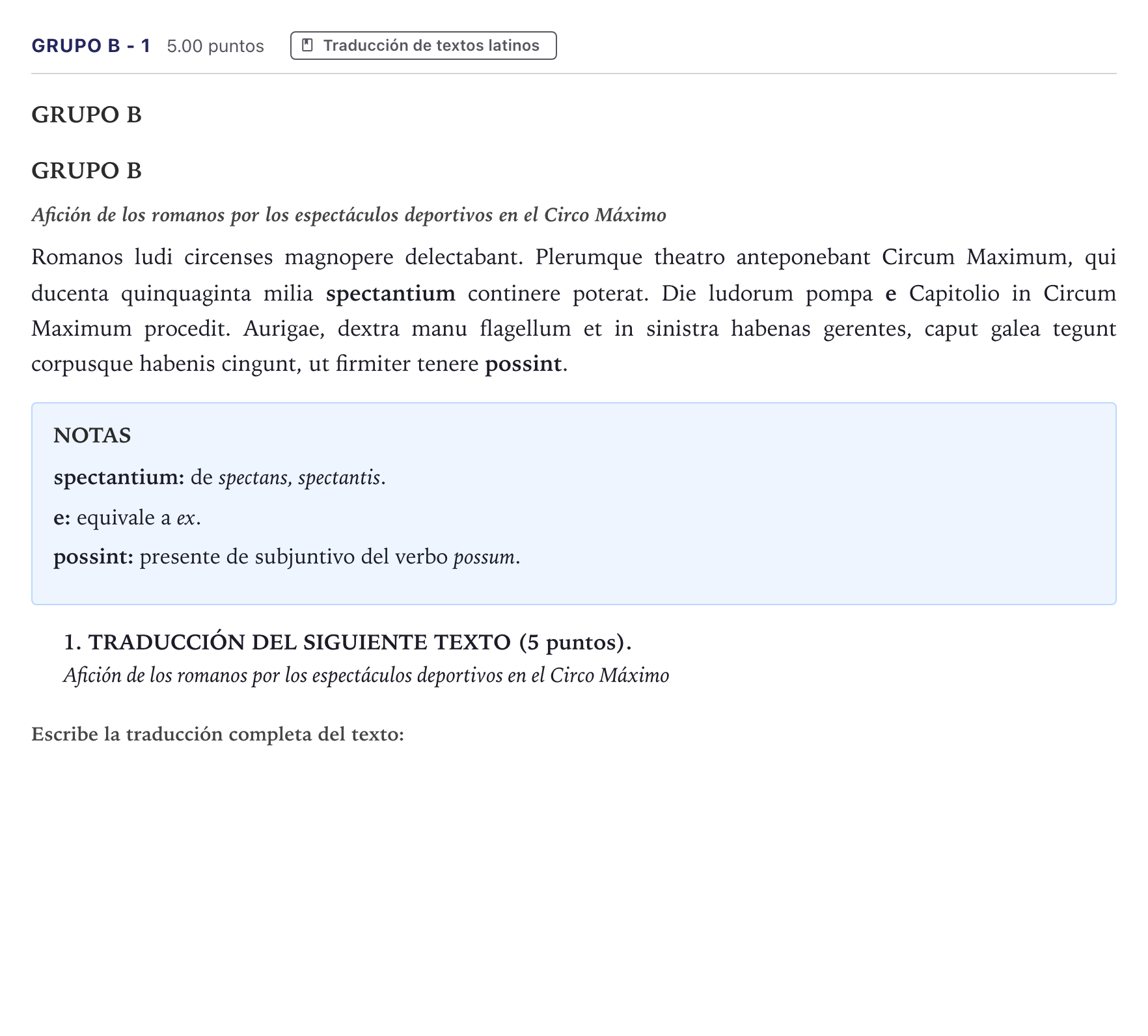 Enunciado: Ejercicio Grupo B - 1 · Latín II PAU Canarias Julio 2023