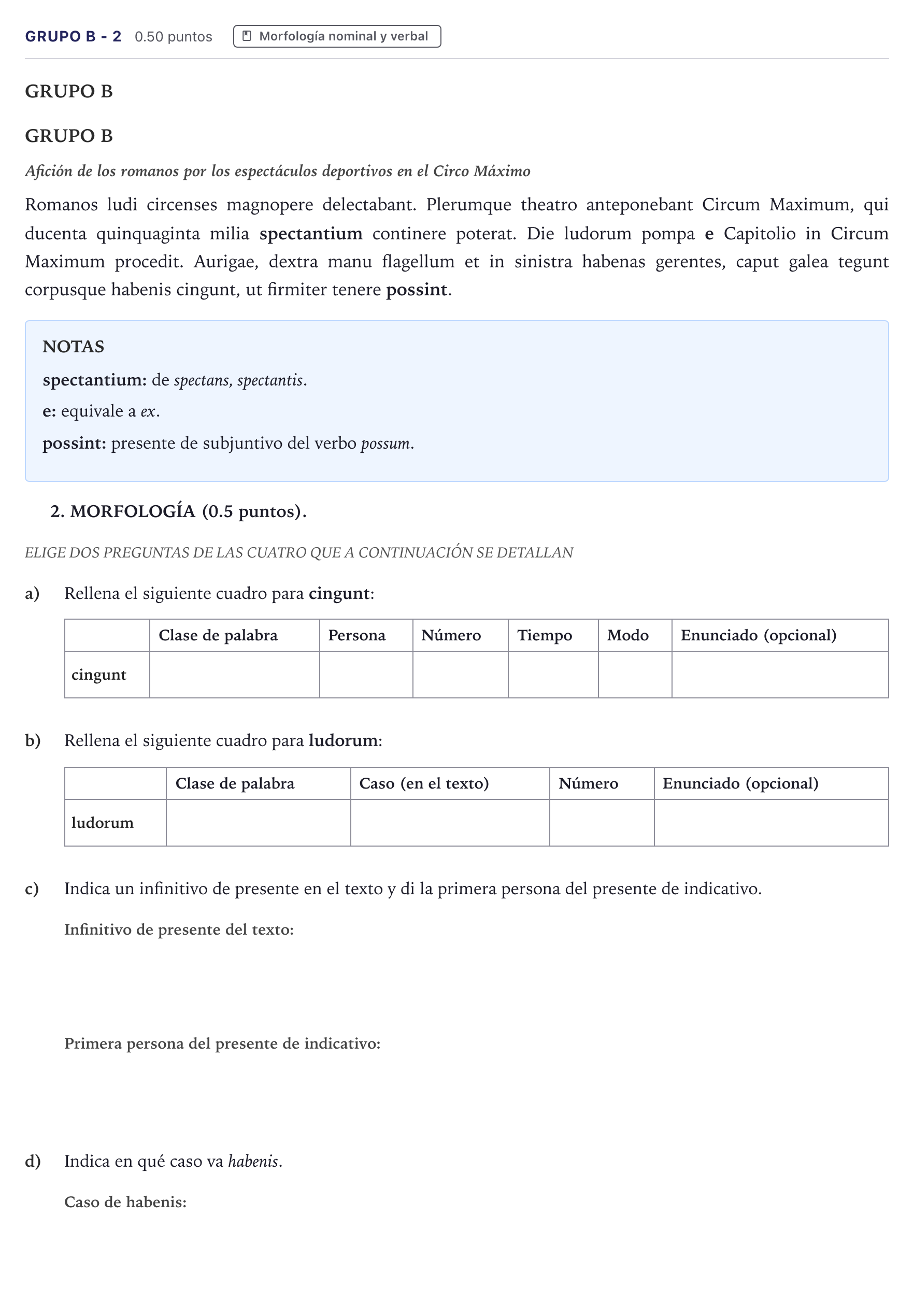 Enunciado: Ejercicio Grupo B - 2 · Latín II PAU Canarias Julio 2023