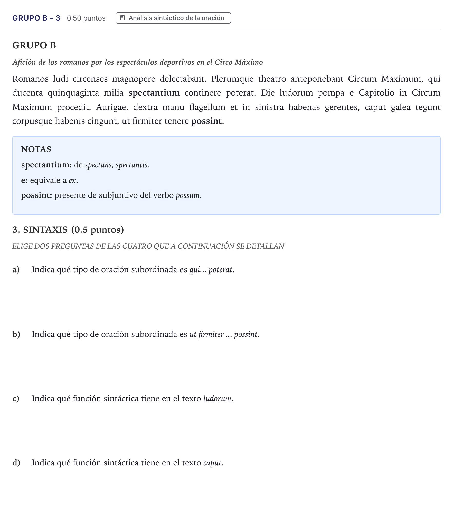 Enunciado: Ejercicio Grupo B - 3 · Latín II PAU Canarias Julio 2023