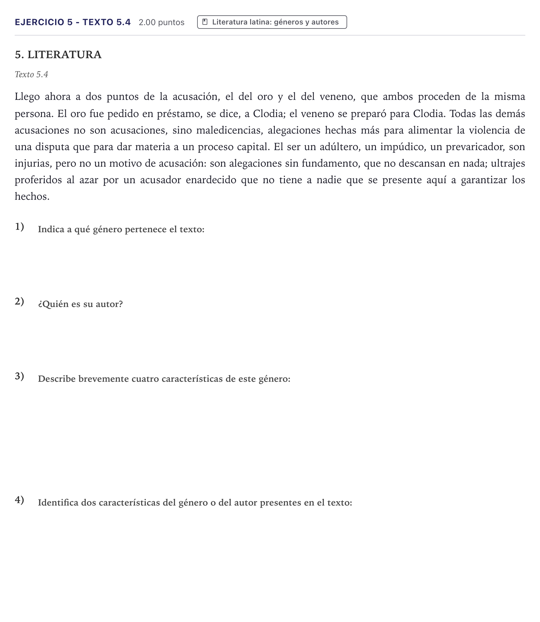 Enunciado: Ejercicio 5 - Texto 5.4 · Latín II PAU Canarias Julio 2023