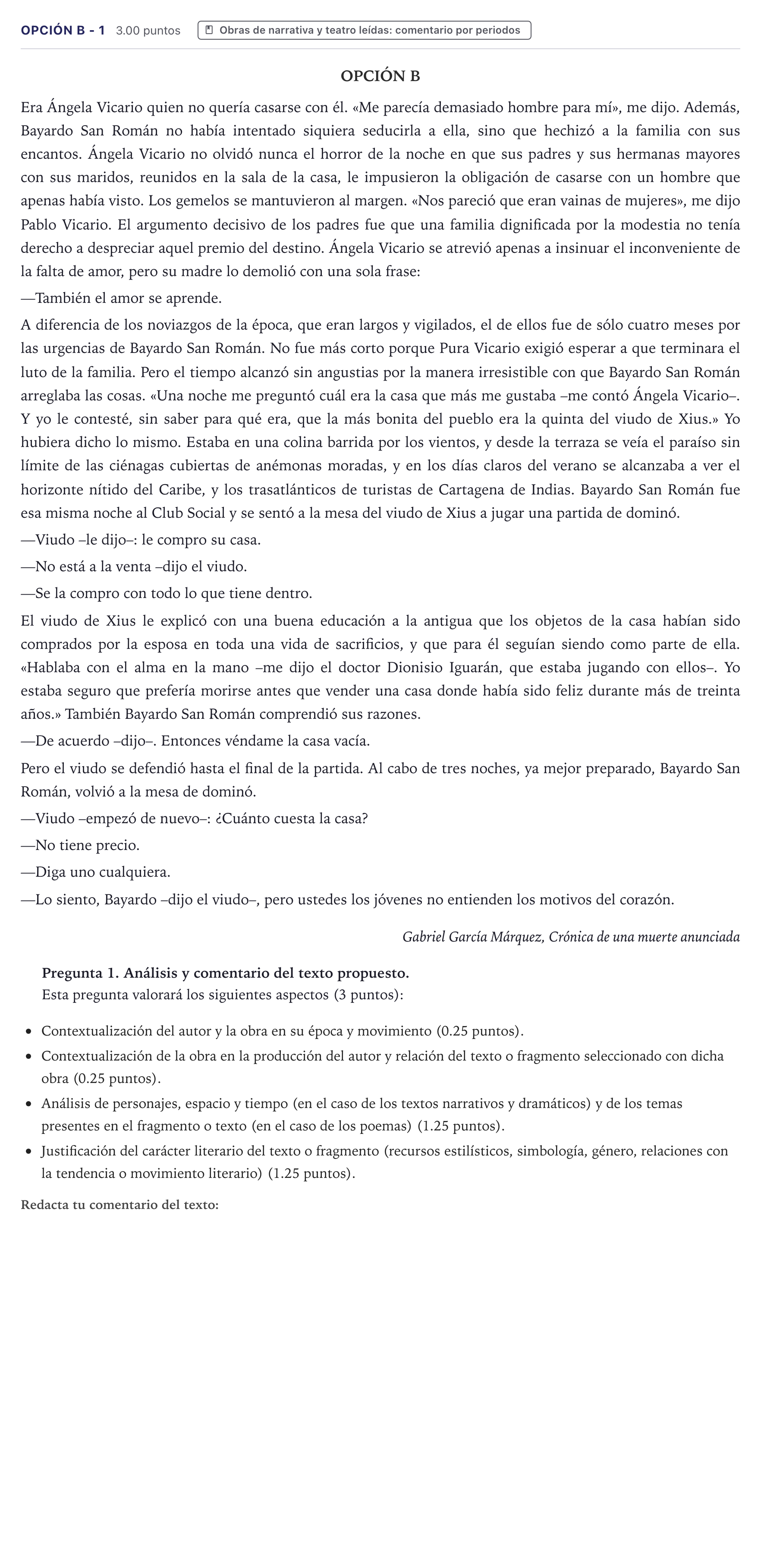 Enunciado: Opción B - 1 · Lengua Castellana y Literatura II PAU Canarias Junio (Ciencias) 2024