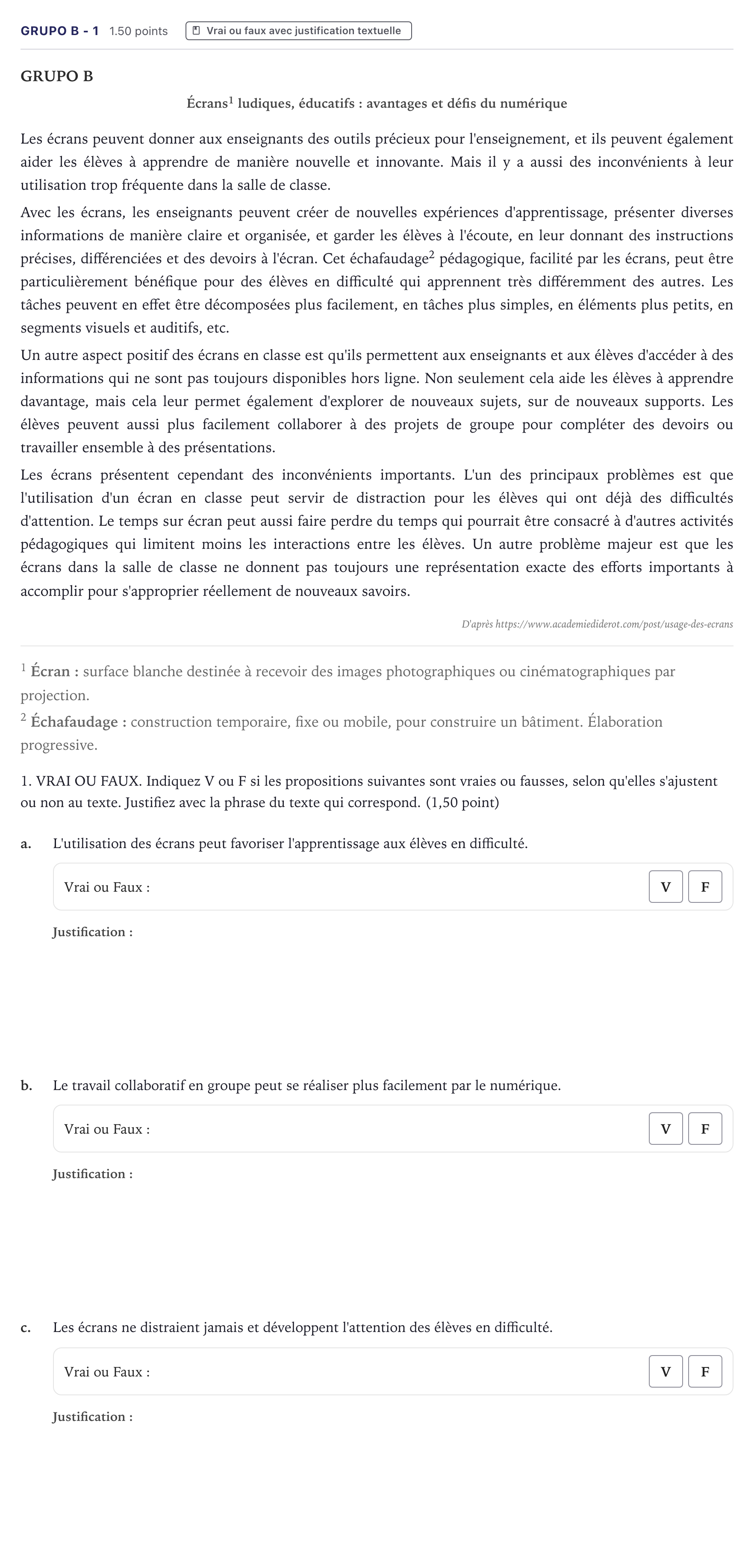Enunciado: Ejercicio Grupo B - 1 · Francés PAU Canarias Junio (Ciencias) 2024