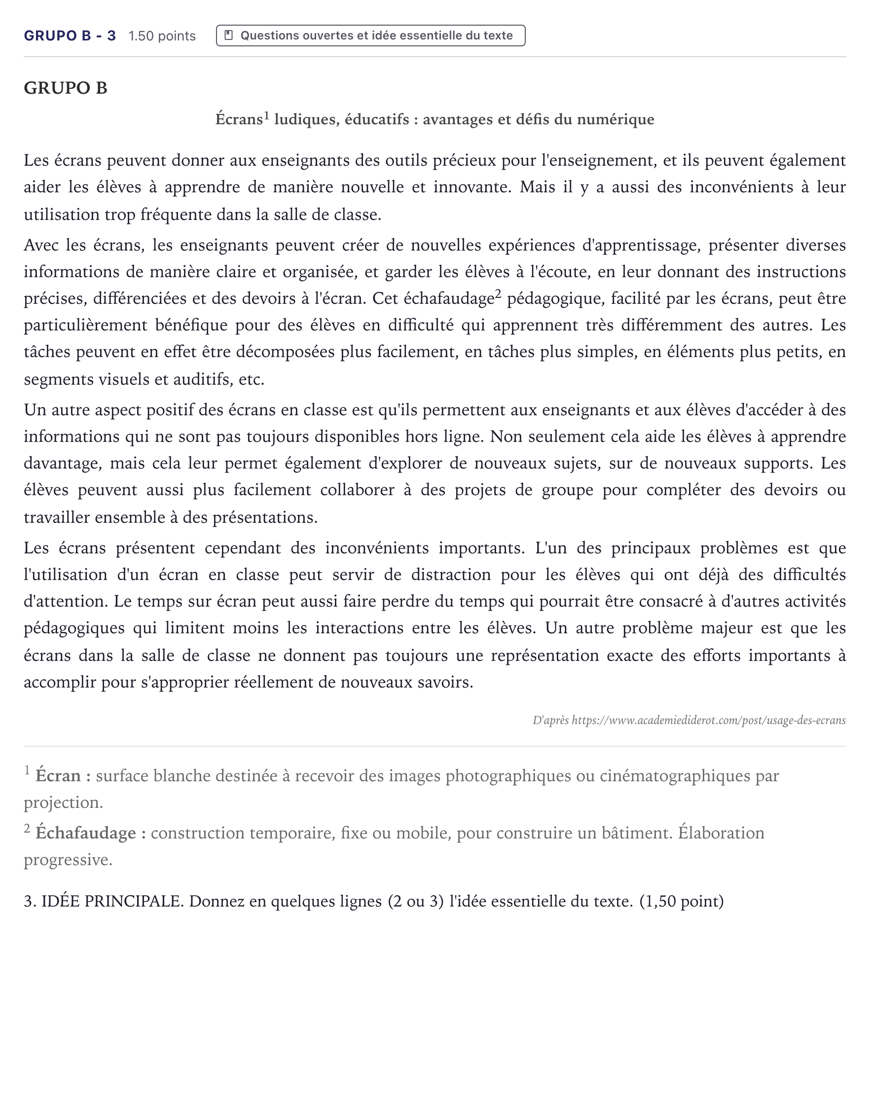 Enunciado: Ejercicio Grupo B - 3 · Francés PAU Canarias Junio (Ciencias) 2024