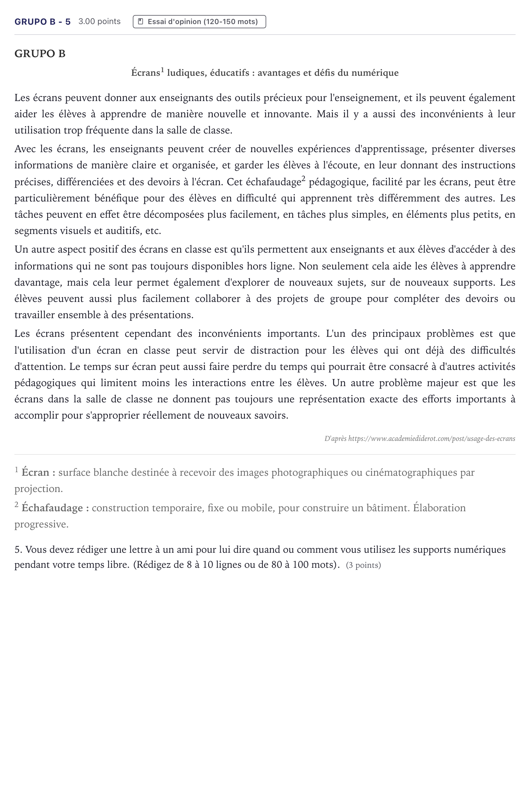 Enunciado: Ejercicio Grupo B - 5 · Francés PAU Canarias Junio (Ciencias) 2024
